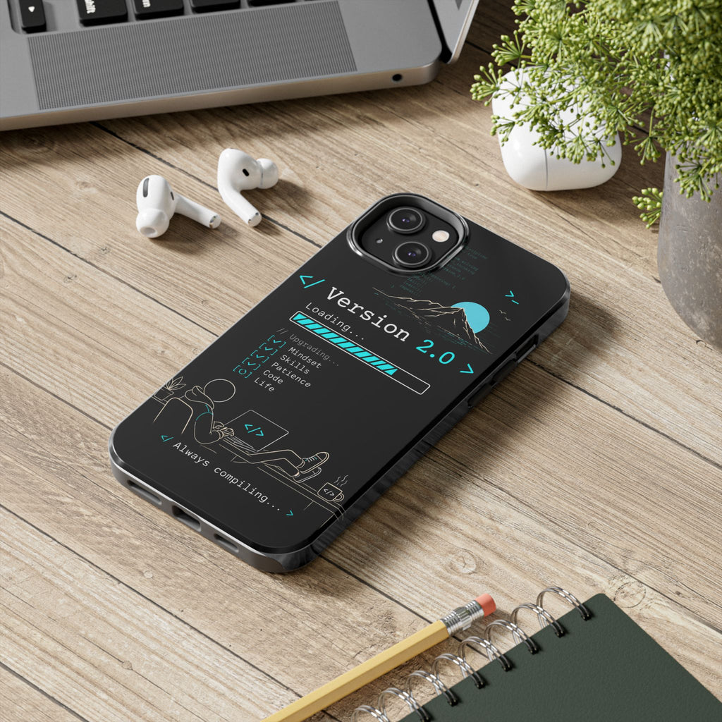 "< Version 2.0 >" Motivational Programmer Coding Graphic Design Tough Phone Case