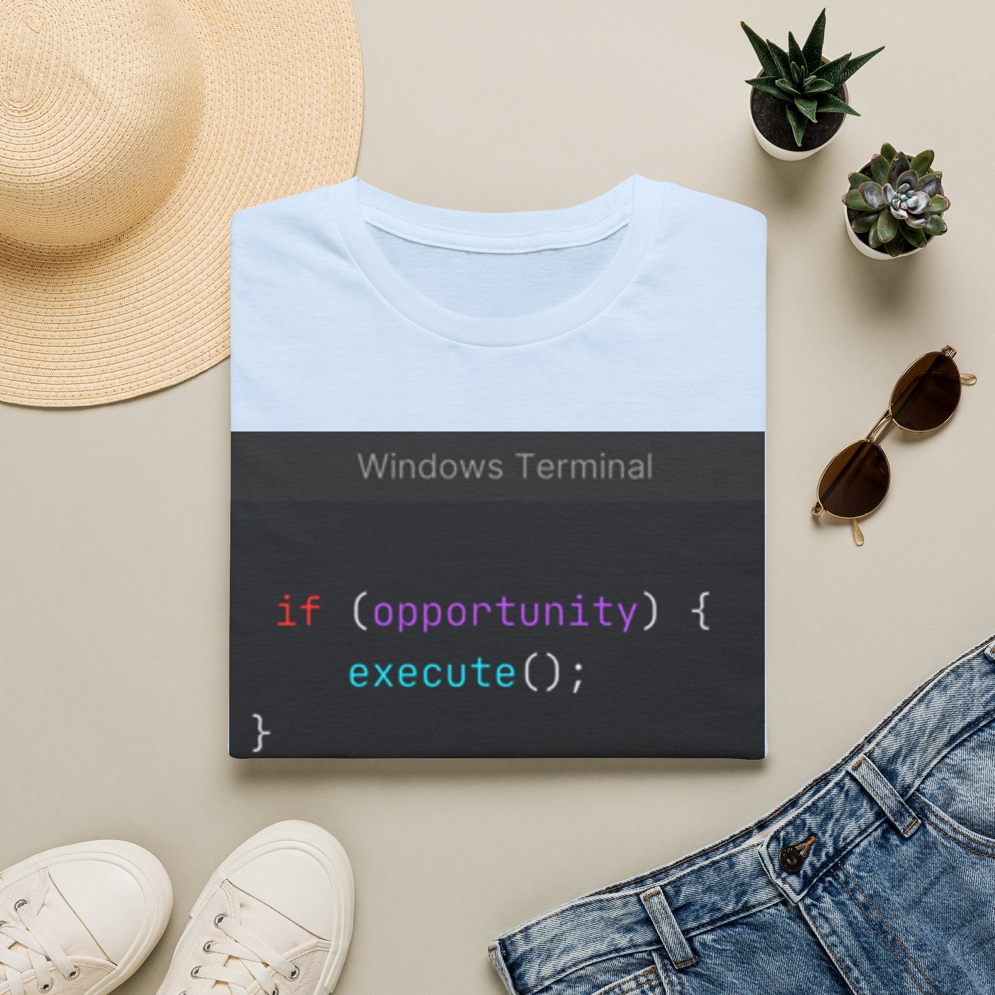 "if (opportunity) { execute(); }" Coding Terminal Motivational Graphic T-Shirt