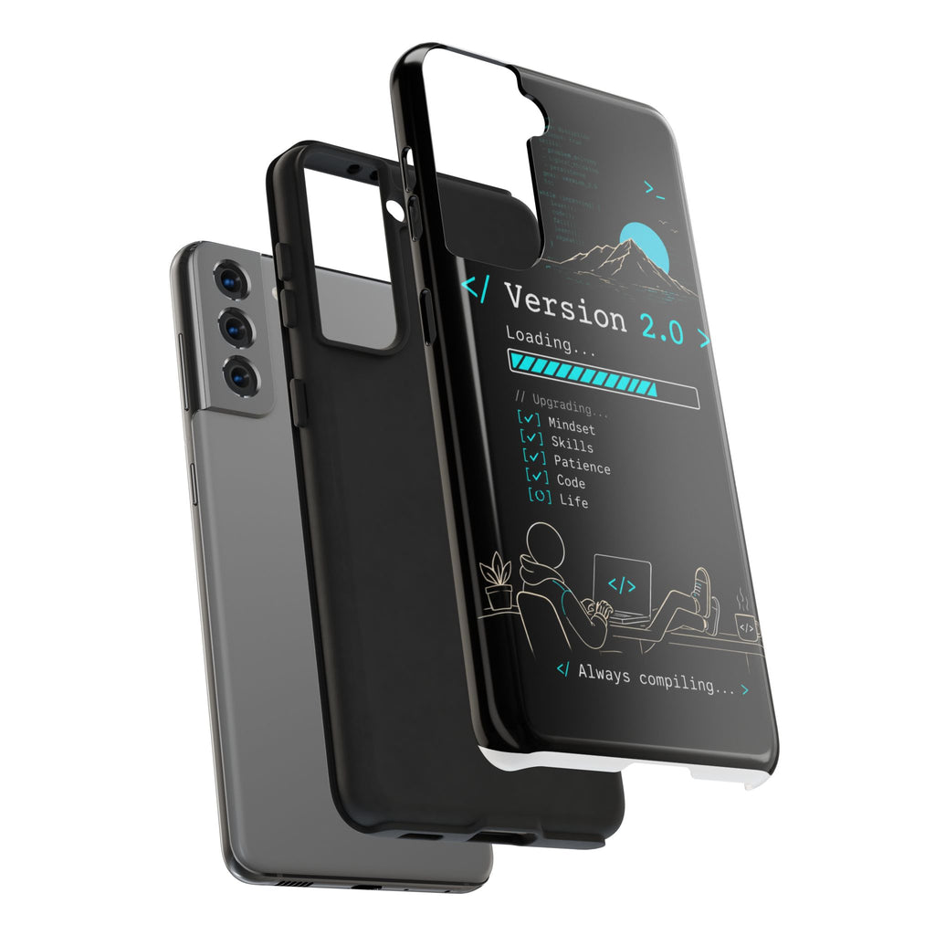 "< Version 2.0 >" Motivational Programmer Coding Graphic Design Tough Phone Case