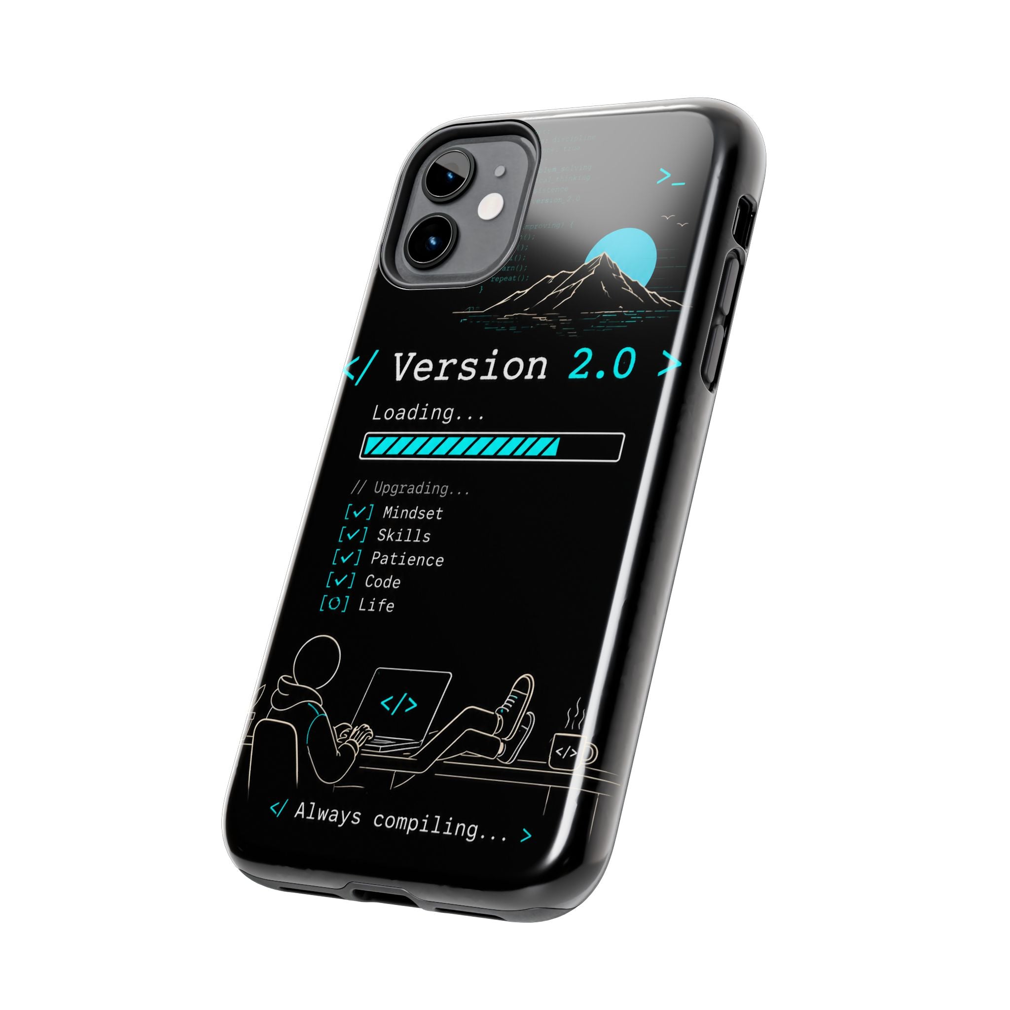 "< Version 2.0 >" Motivational Programmer Coding Graphic Design Tough Phone Case