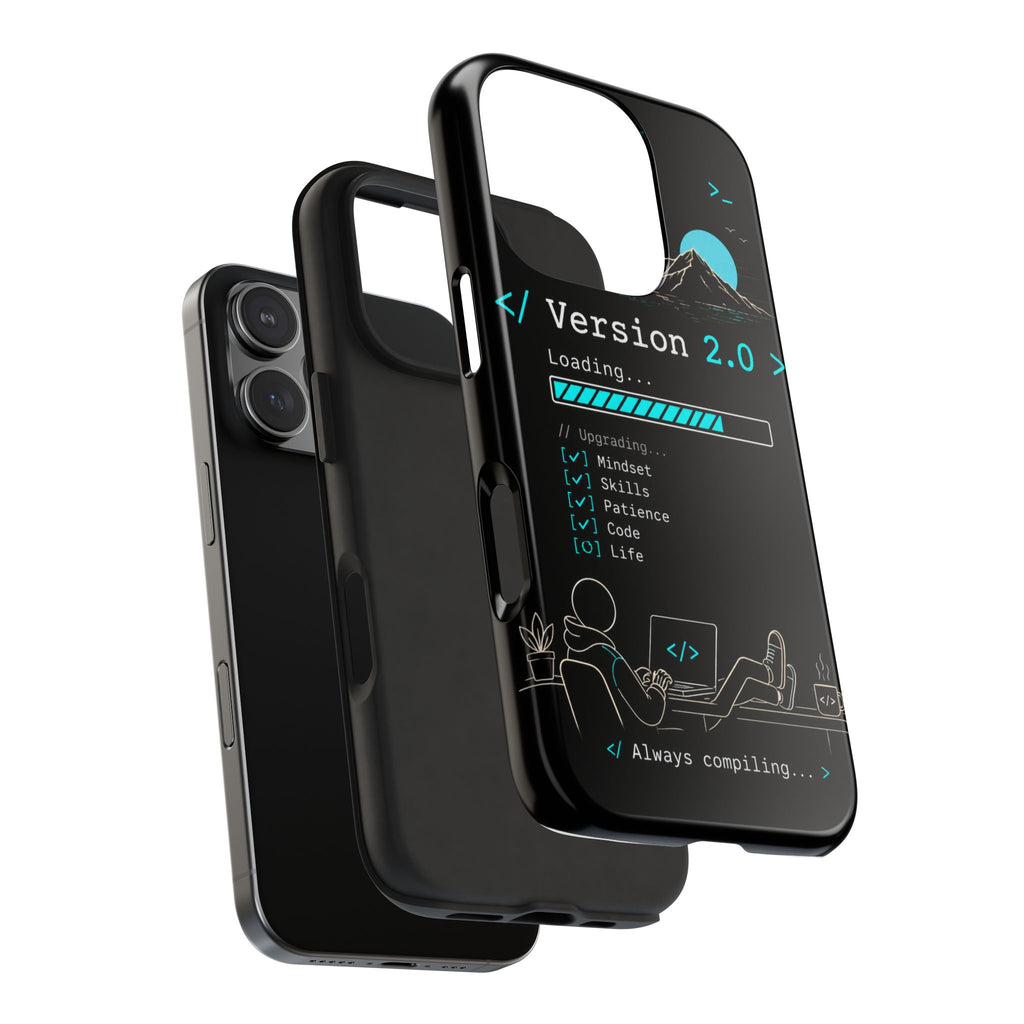 "< Version 2.0 >" Motivational Programmer Coding Graphic Design Tough Phone Case