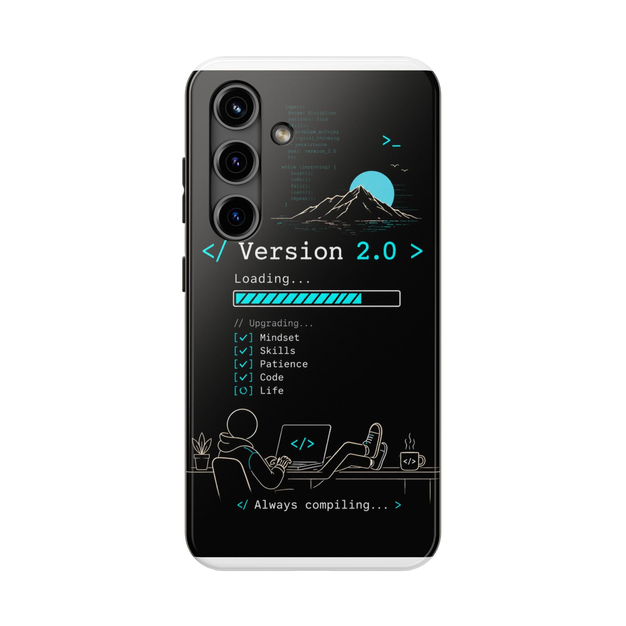 "< Version 2.0 >" Motivational Programmer Coding Graphic Design Tough Phone Case