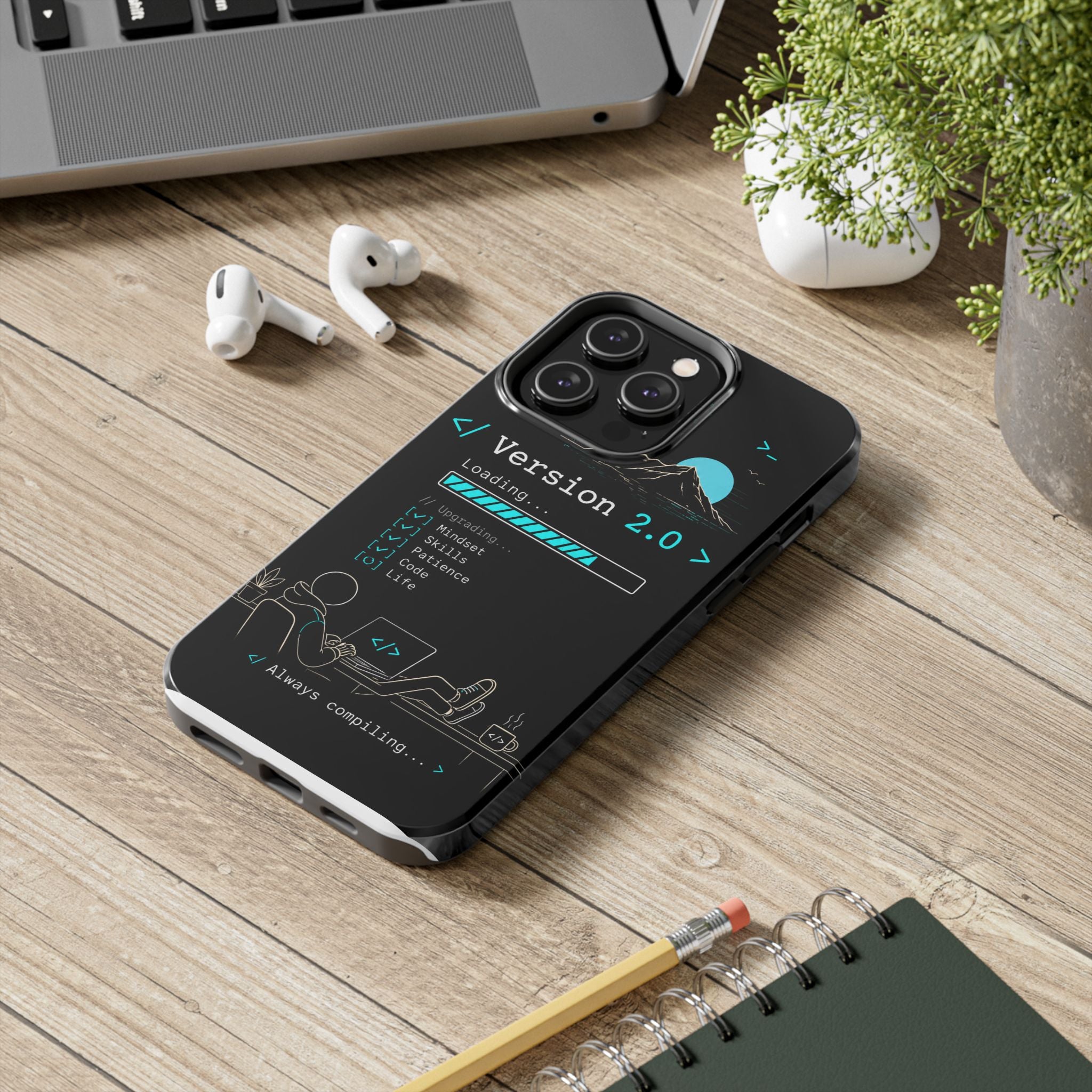 "< Version 2.0 >" Motivational Programmer Coding Graphic Design Tough Phone Case