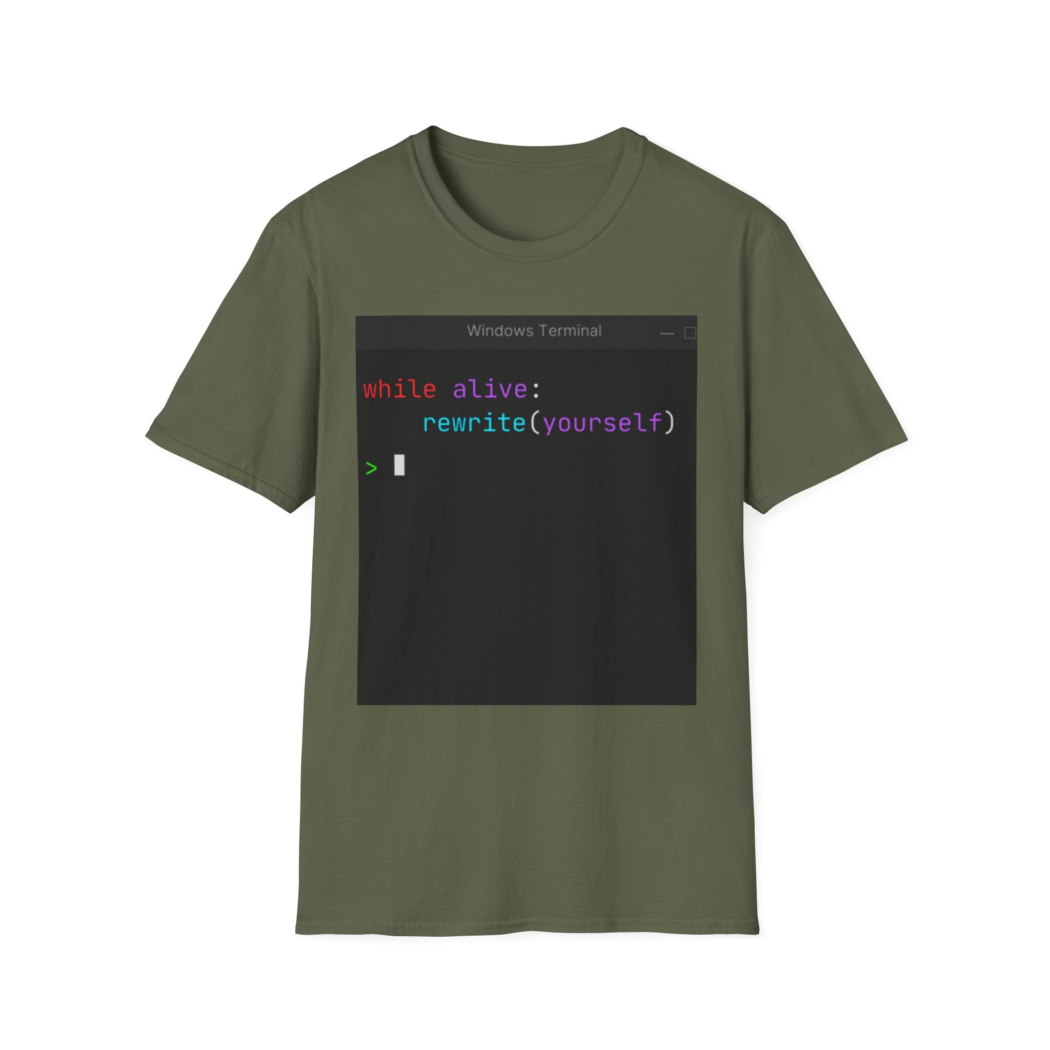 “while alive: rewrite(yourself)” Coding Terminal Motivational Graphic T-Shirt