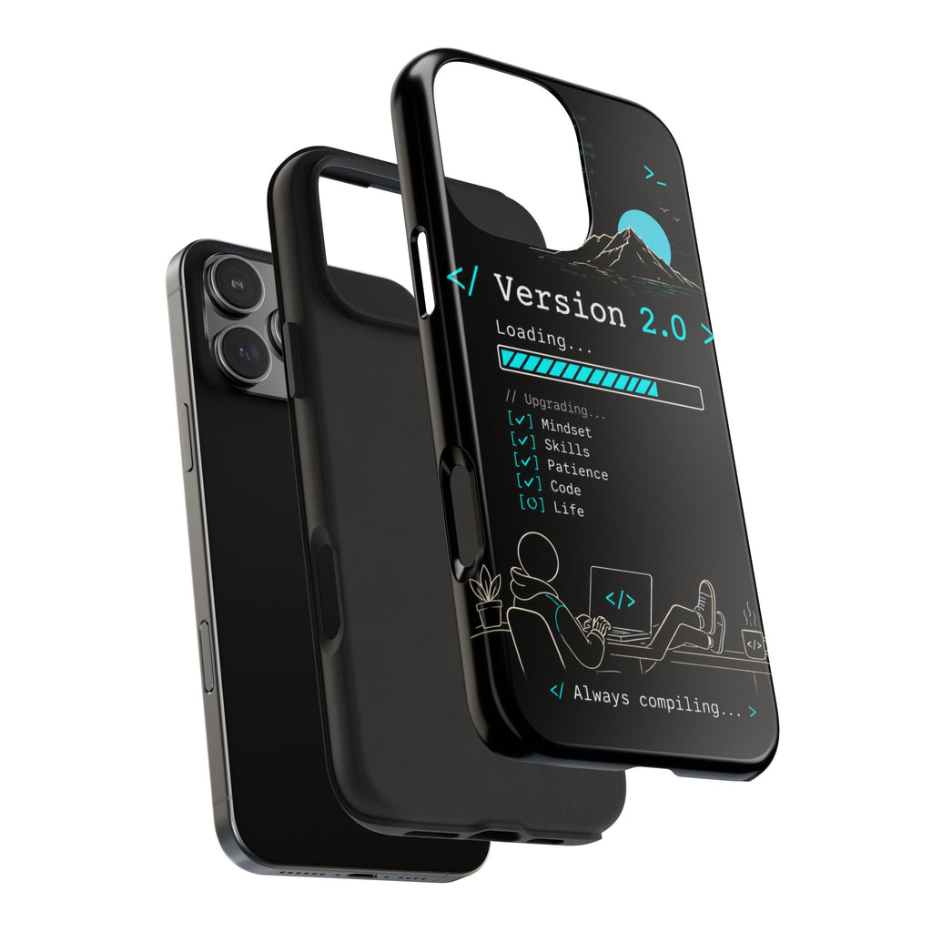 "< Version 2.0 >" Motivational Programmer Coding Graphic Design Tough Phone Case