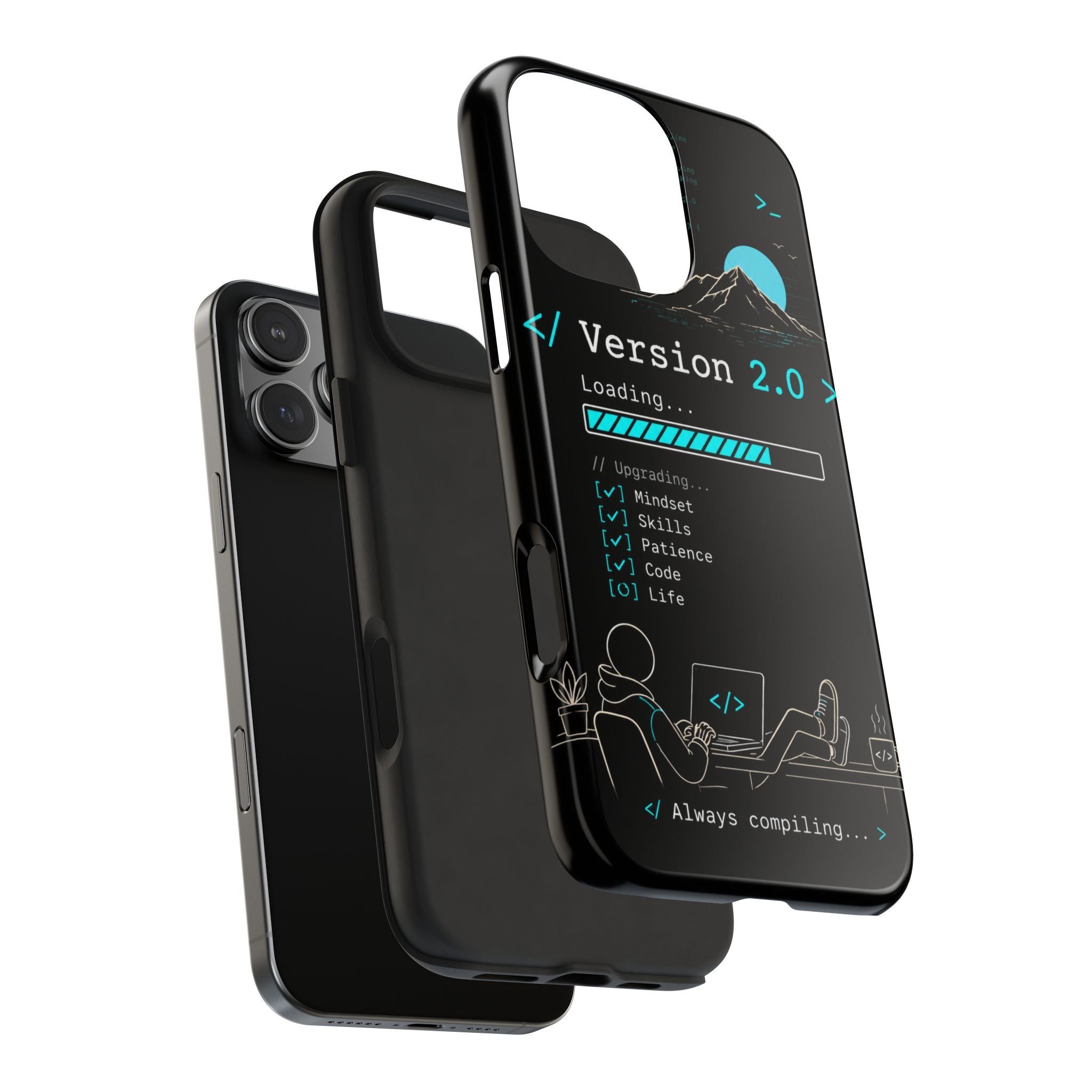 "< Version 2.0 >" Motivational Programmer Coding Graphic Design Tough Phone Case