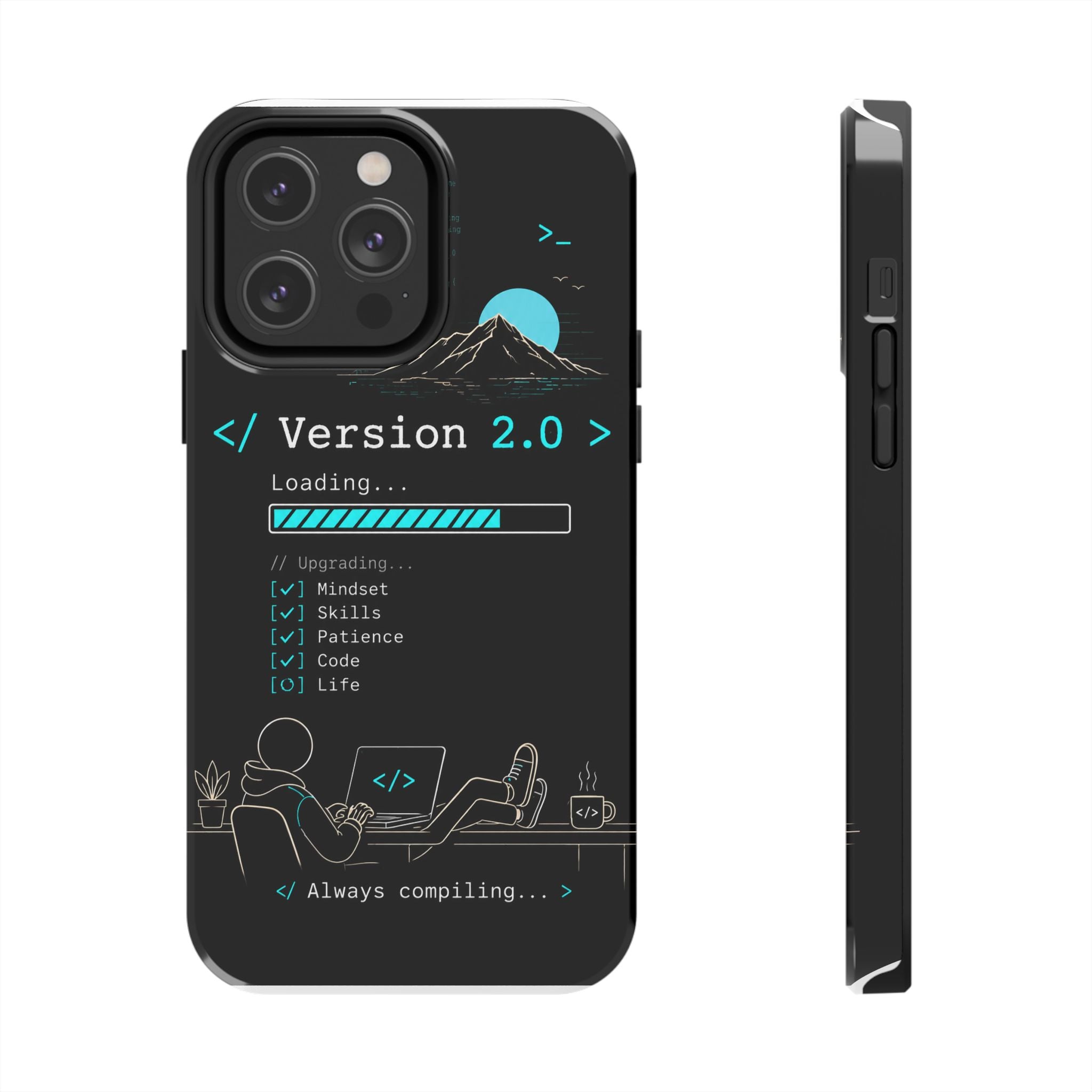 "< Version 2.0 >" Motivational Programmer Coding Graphic Design Tough Phone Case