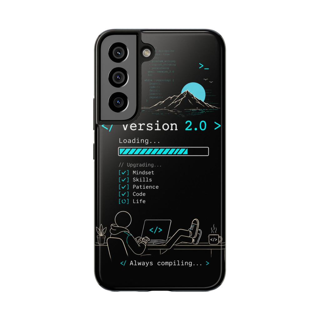 "< Version 2.0 >" Motivational Programmer Coding Graphic Design Tough Phone Case