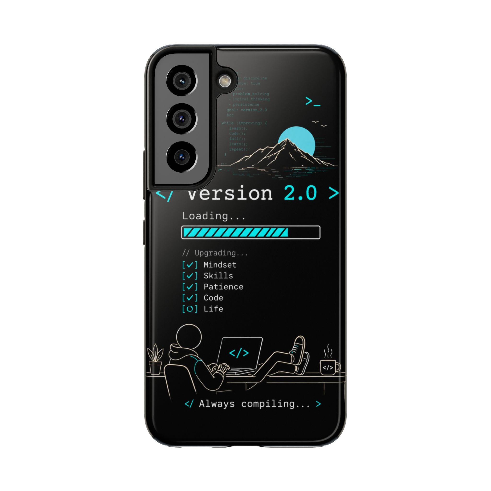 "< Version 2.0 >" Motivational Programmer Coding Graphic Design Tough Phone Case