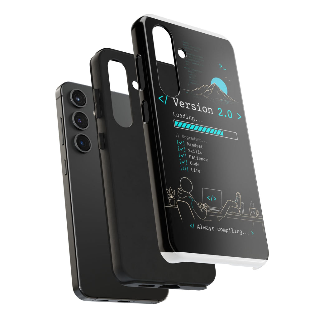 "< Version 2.0 >" Motivational Programmer Coding Graphic Design Tough Phone Case