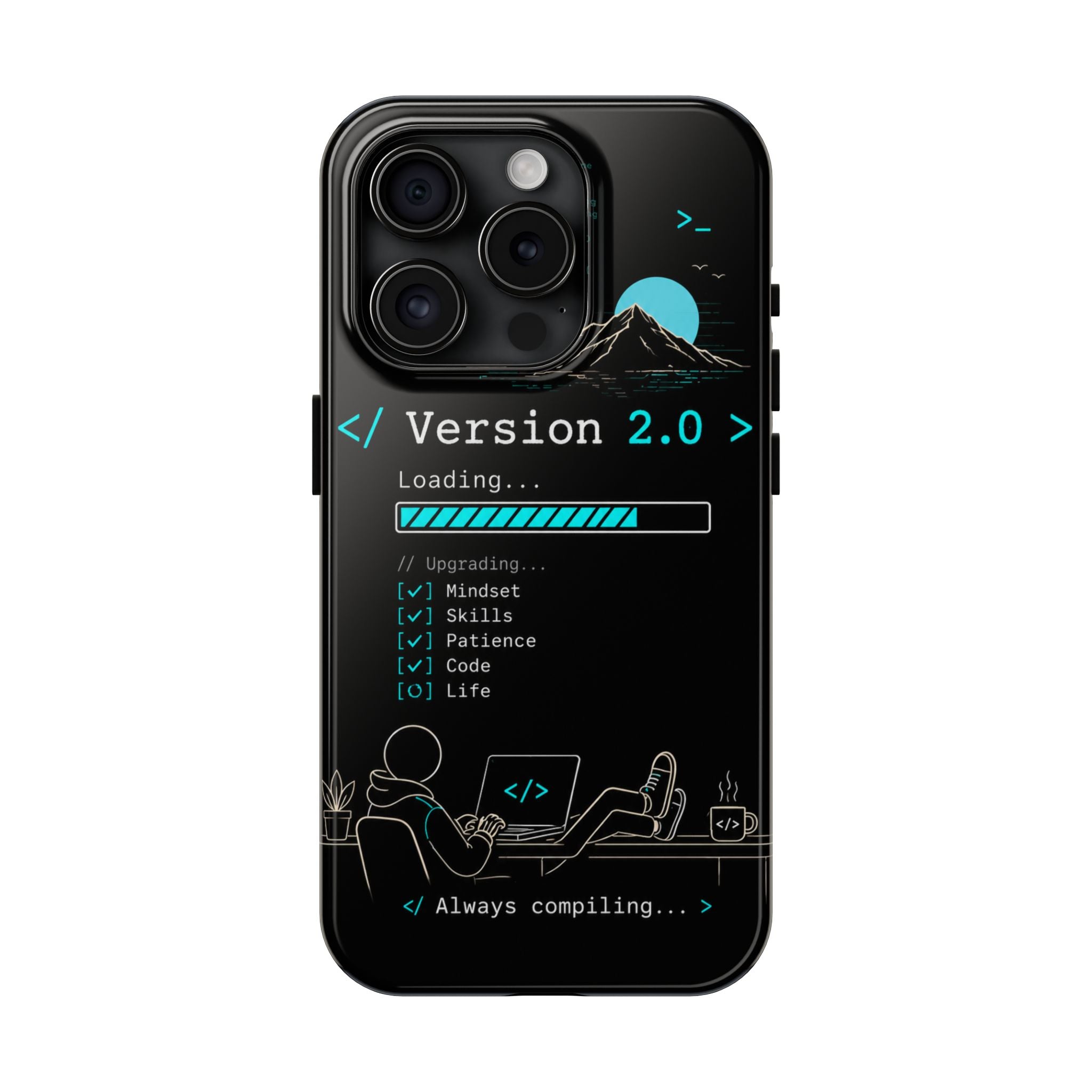 "< Version 2.0 >" Motivational Programmer Coding Graphic Design Tough Phone Case