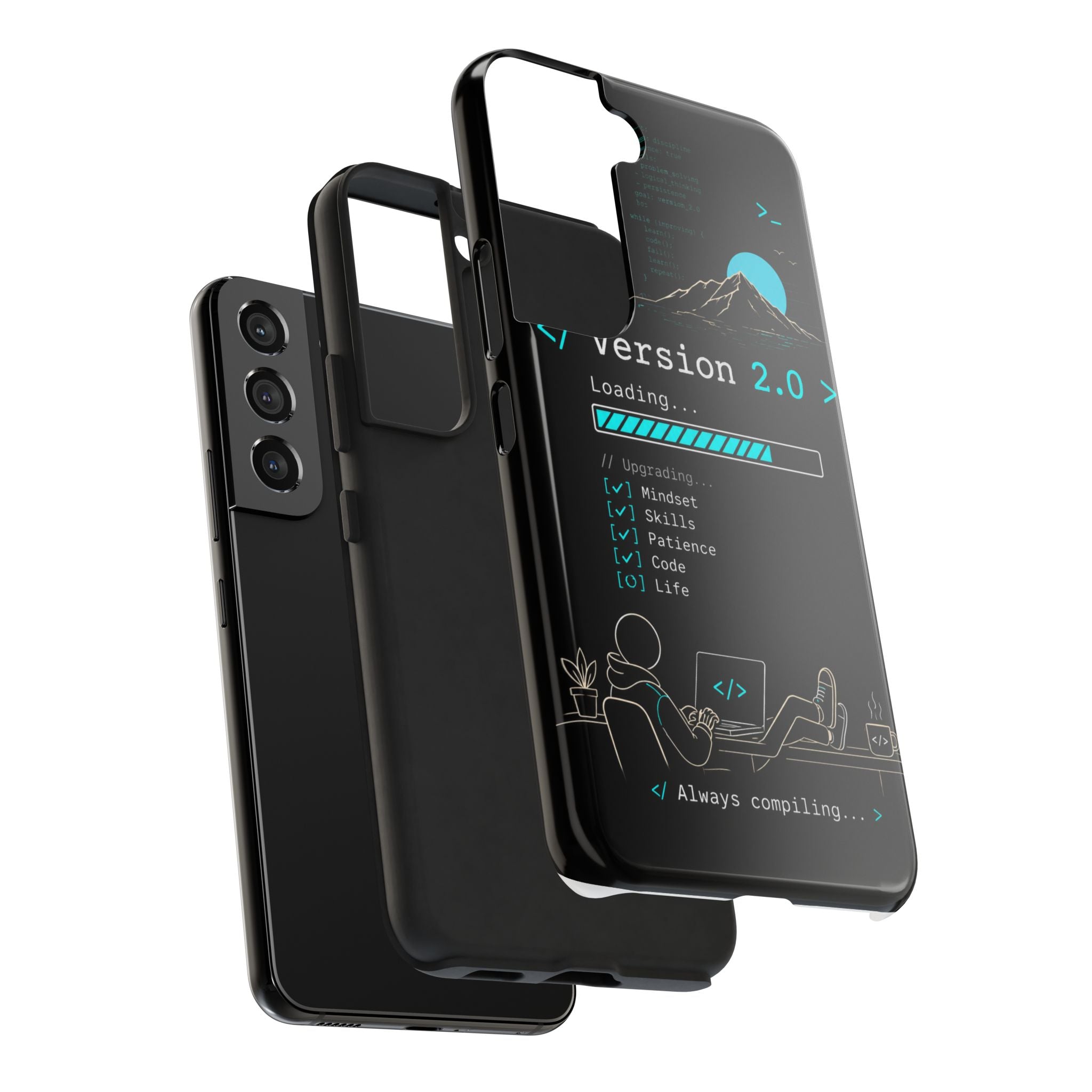 "< Version 2.0 >" Motivational Programmer Coding Graphic Design Tough Phone Case
