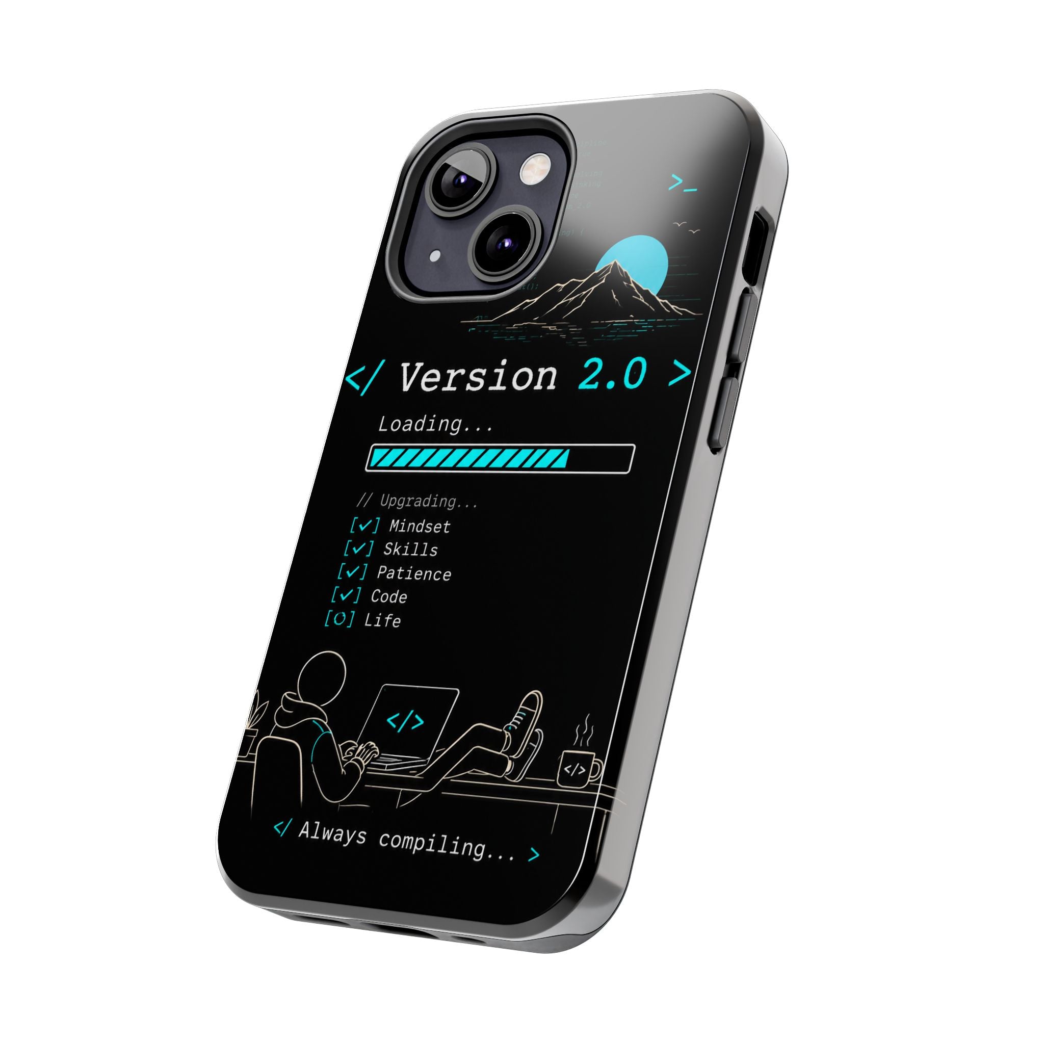 "< Version 2.0 >" Motivational Programmer Coding Graphic Design Tough Phone Case