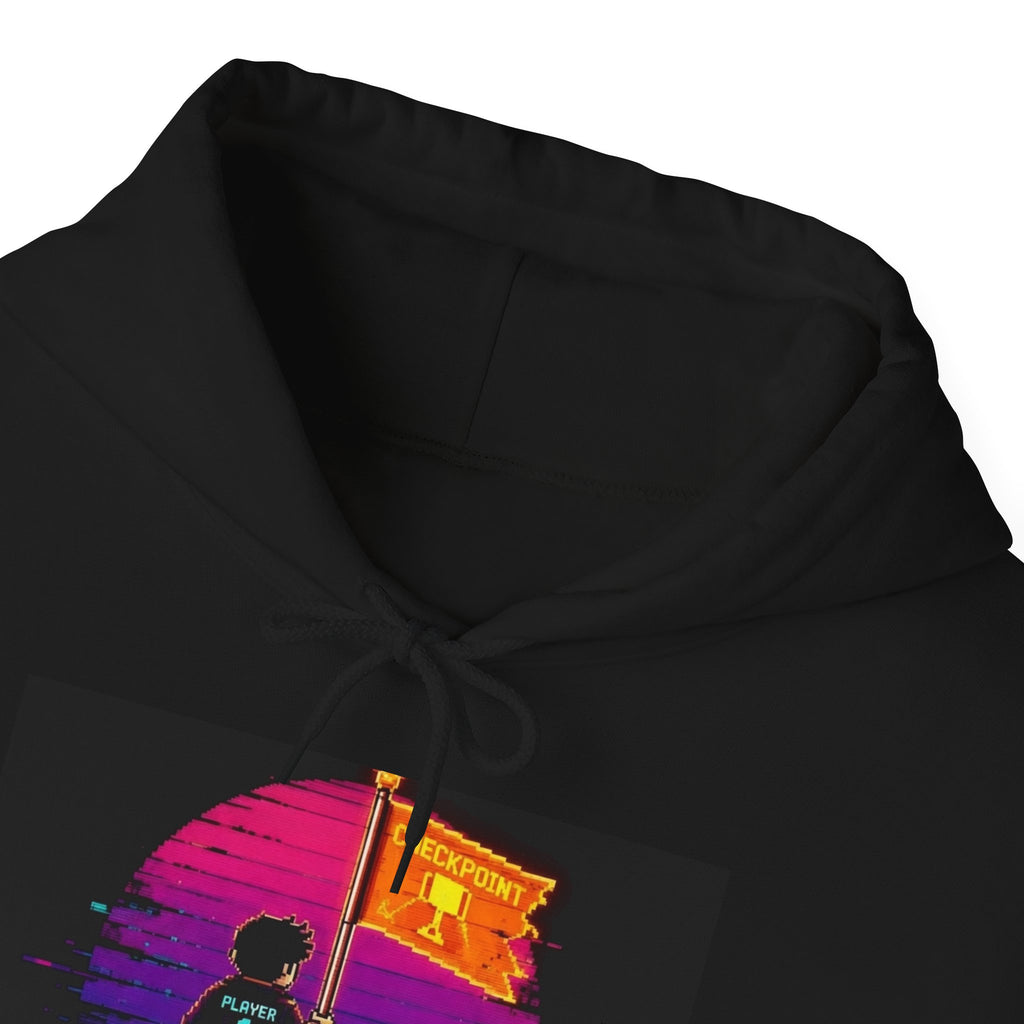Retro Gamer "Player 1" Sunset Checkpoint Graphic Design Hoodie