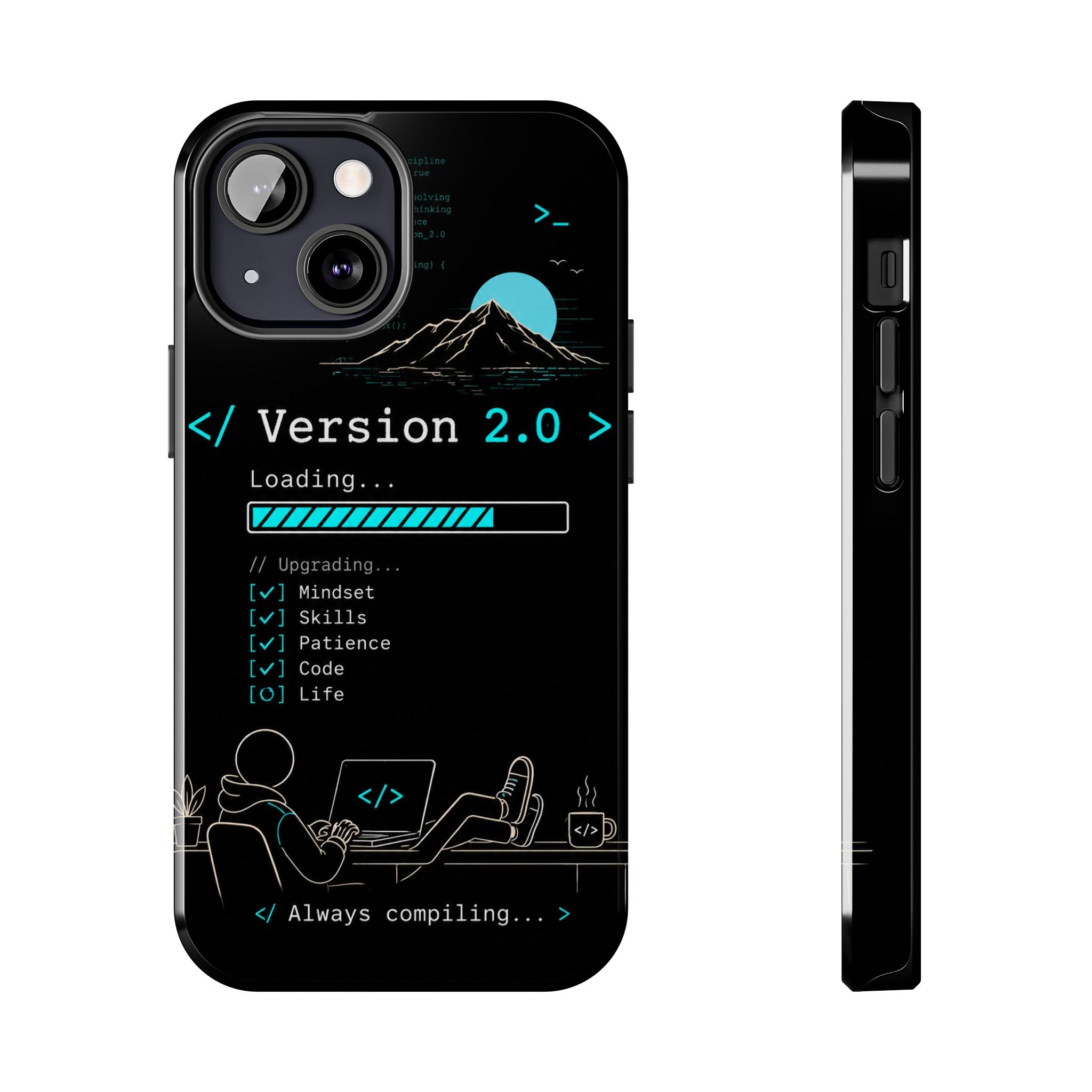 "< Version 2.0 >" Motivational Programmer Coding Graphic Design Tough Phone Case