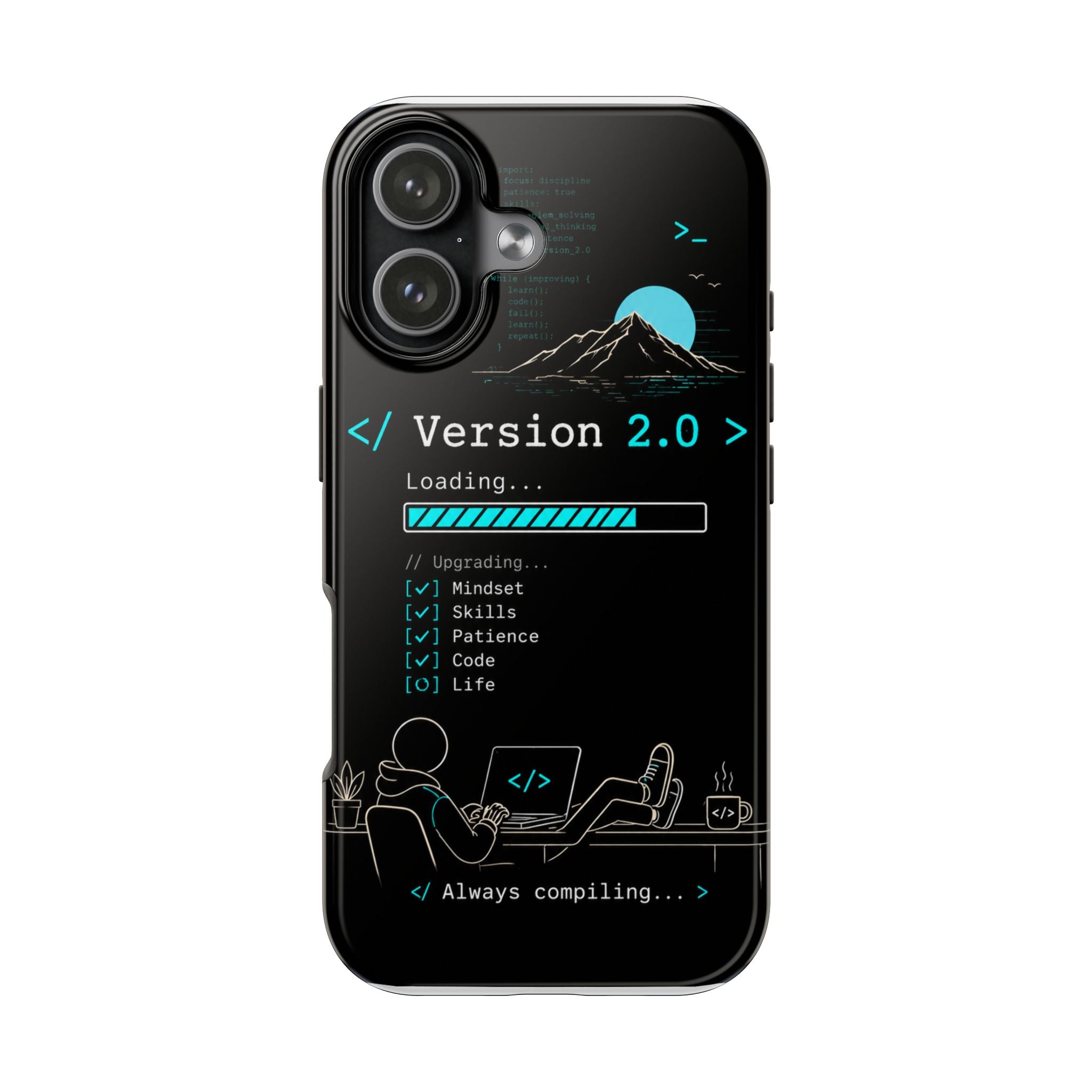 "< Version 2.0 >" Motivational Programmer Coding Graphic Design Tough Phone Case