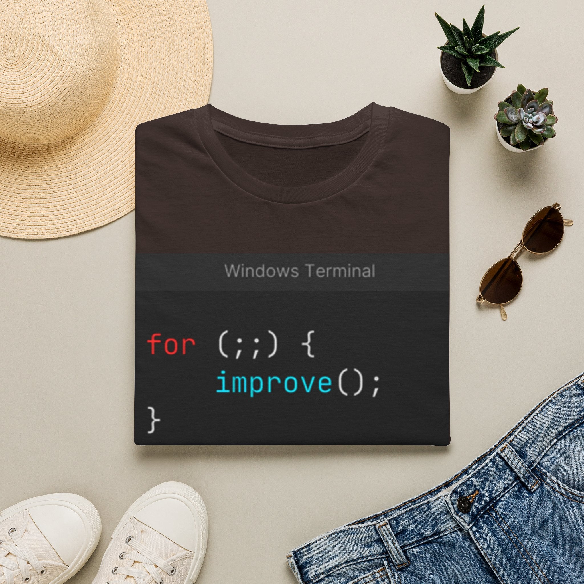 “for (;;){ improve(); }” Coding Terminal Motivational Graphic T-Shirt