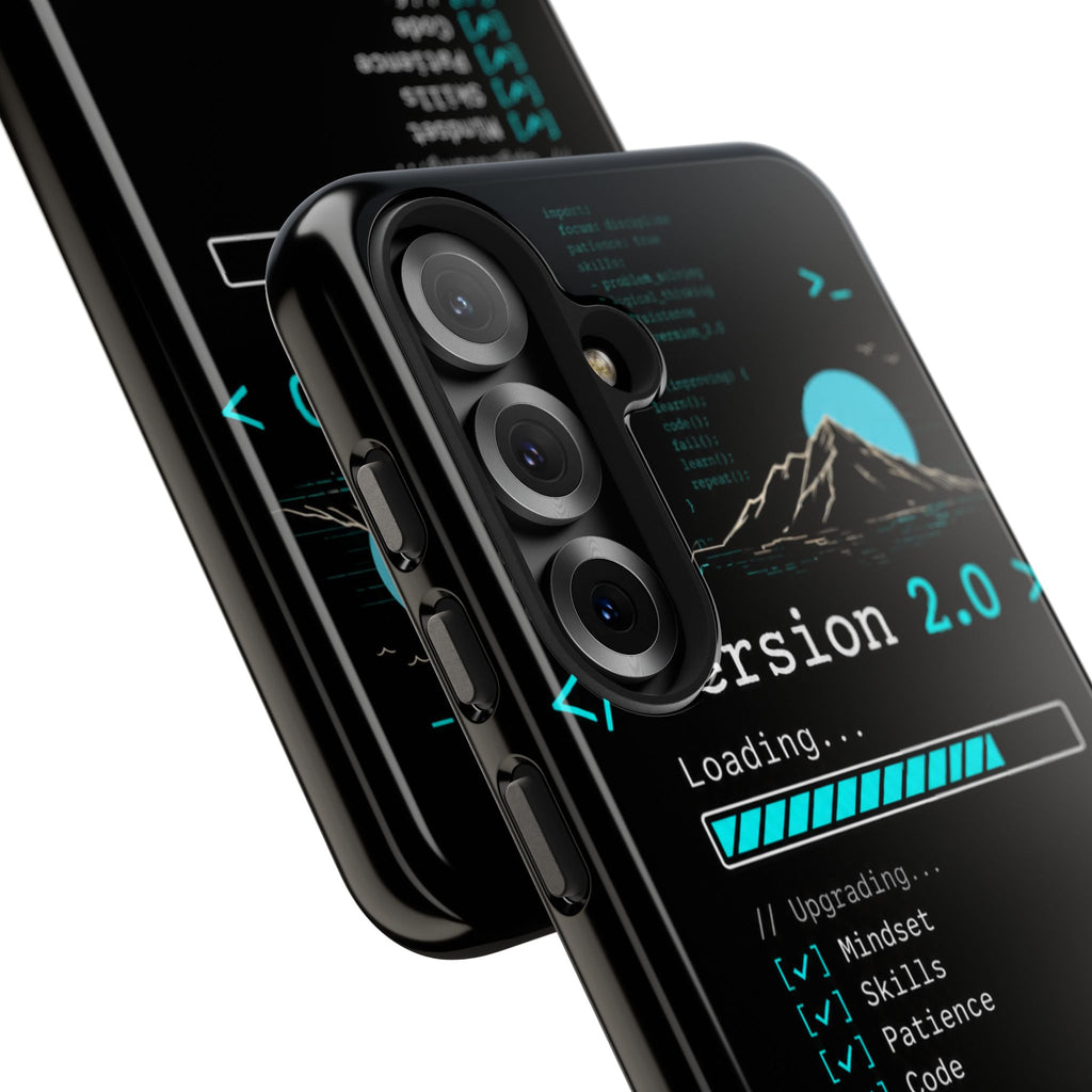 "< Version 2.0 >" Motivational Programmer Coding Graphic Design Tough Phone Case