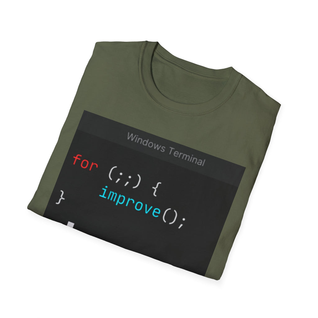 “for (;;){ improve(); }” Coding Terminal Motivational Graphic T-Shirt