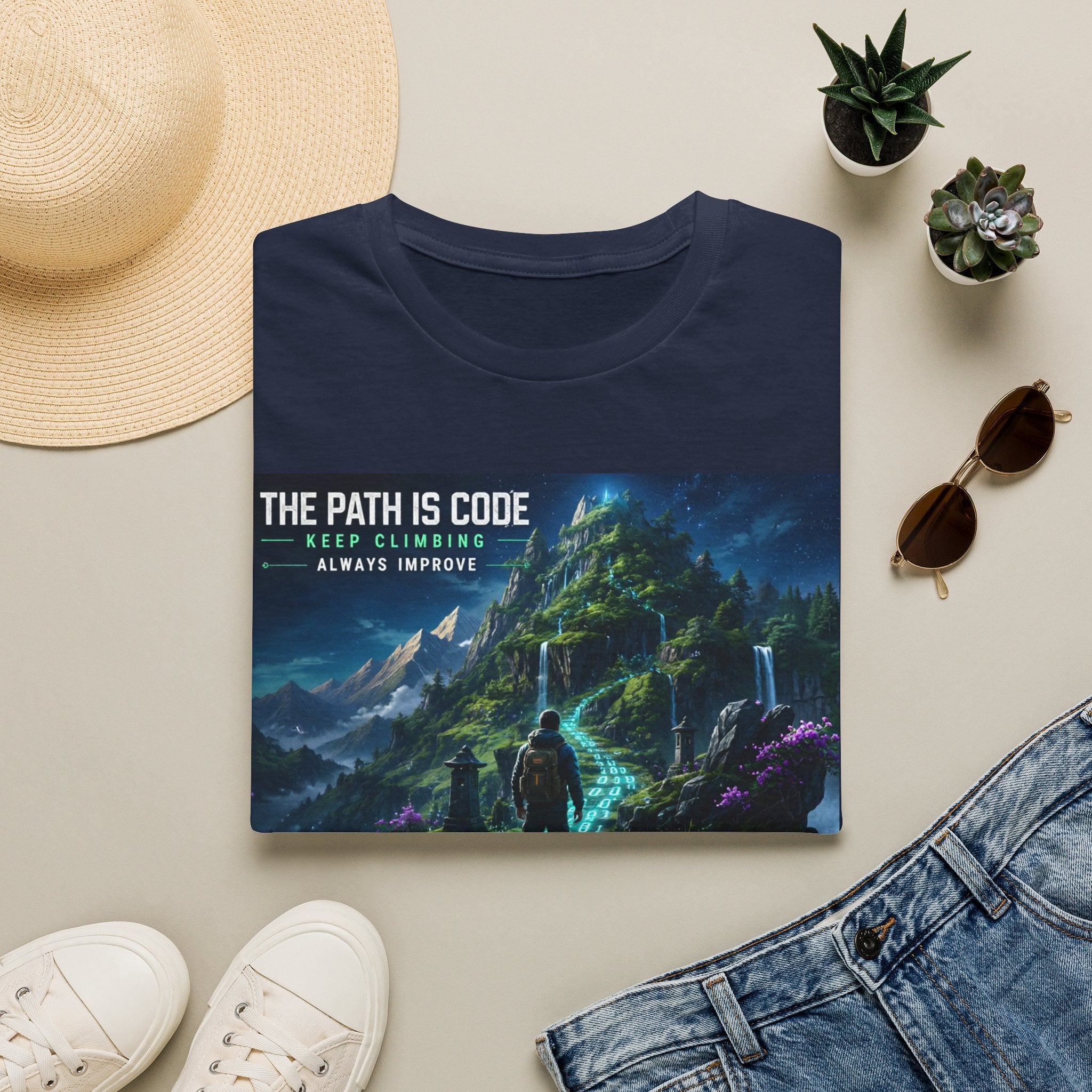 "The Path Is Code" Motivational Programming Mountaintop Pathway Graphic Design T-Shirt