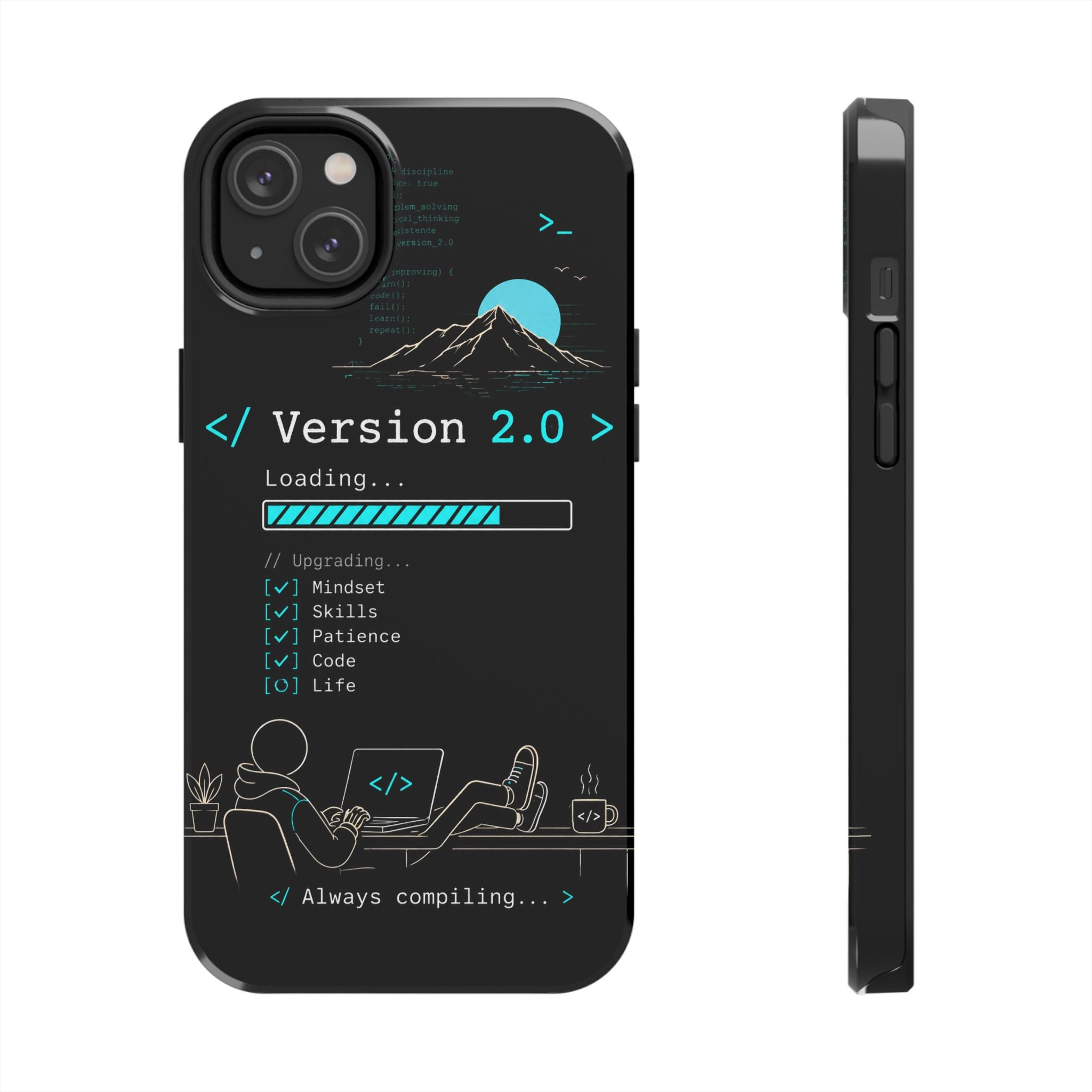"< Version 2.0 >" Motivational Programmer Coding Graphic Design Tough Phone Case