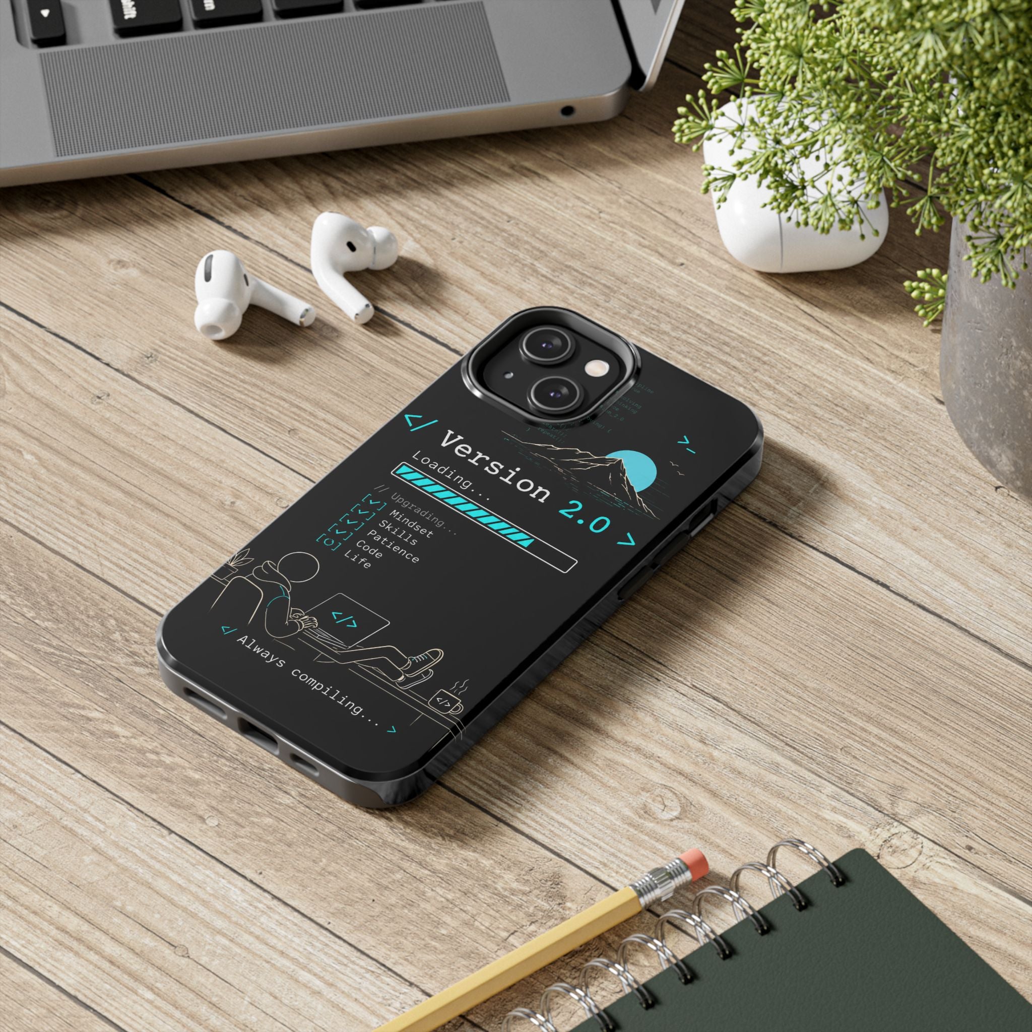 "< Version 2.0 >" Motivational Programmer Coding Graphic Design Tough Phone Case