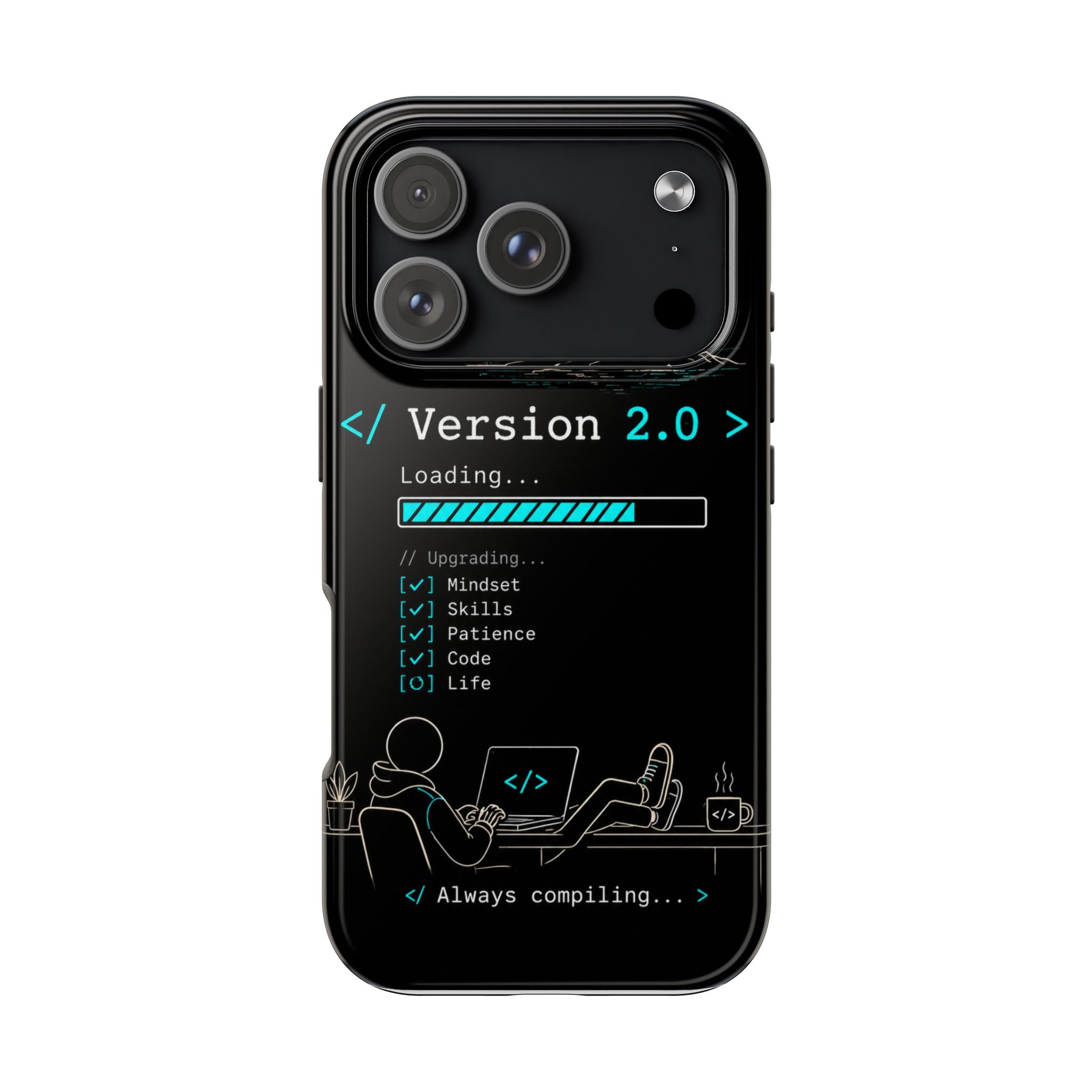 "< Version 2.0 >" Motivational Programmer Coding Graphic Design Tough Phone Case