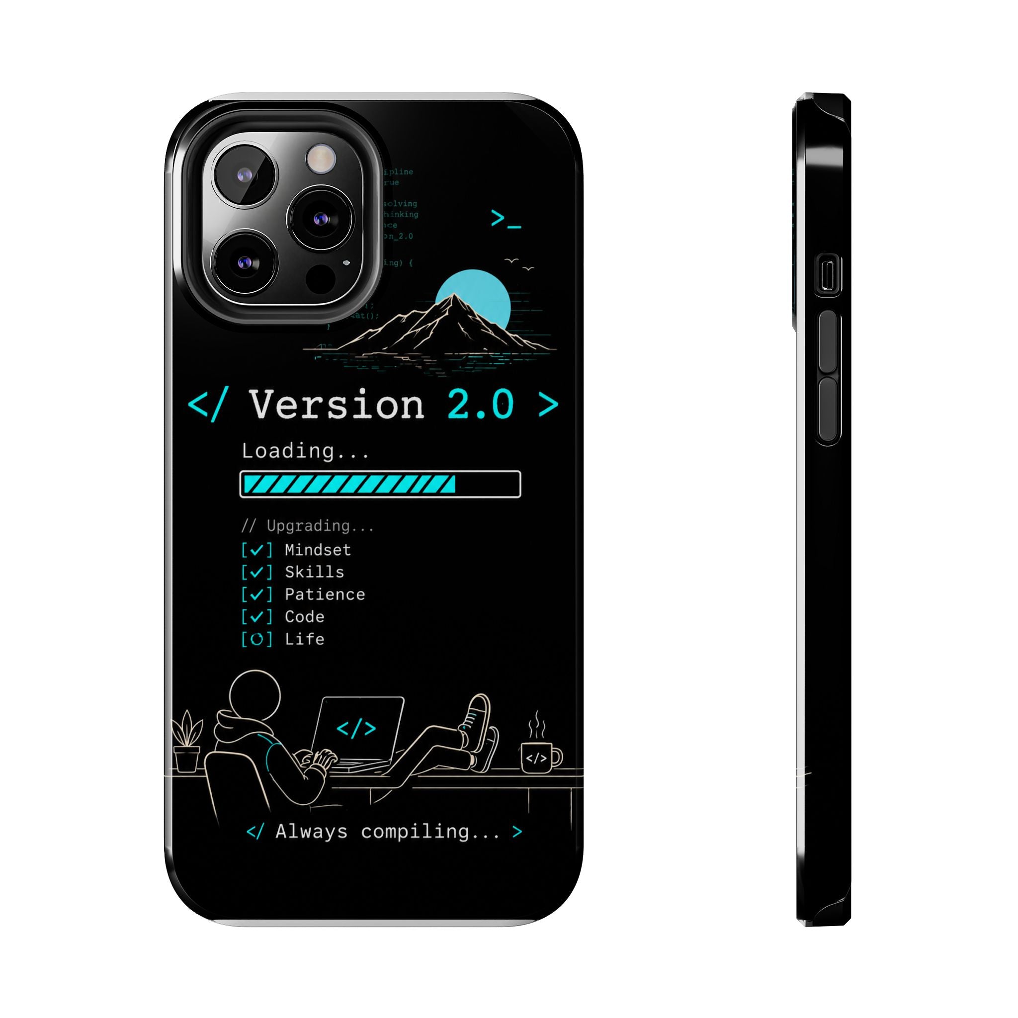 "< Version 2.0 >" Motivational Programmer Coding Graphic Design Tough Phone Case
