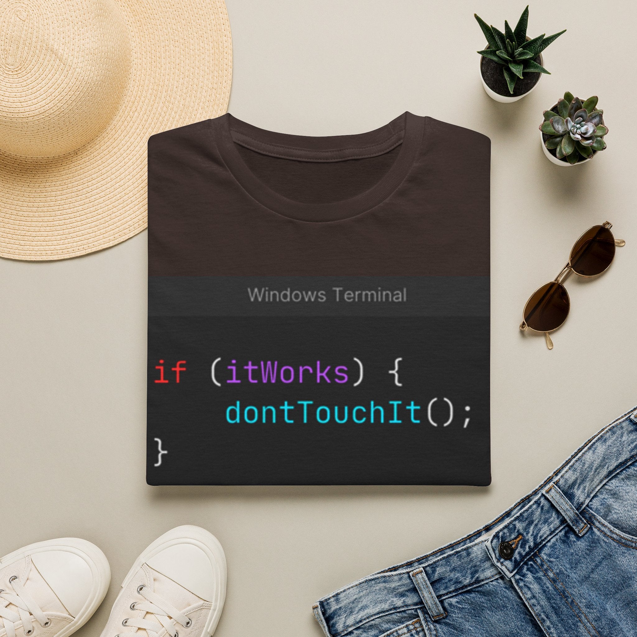 “if (itWorks) { don'tTouchIt(); }” Coding Terminal Tech Humor Graphic T-Shirt