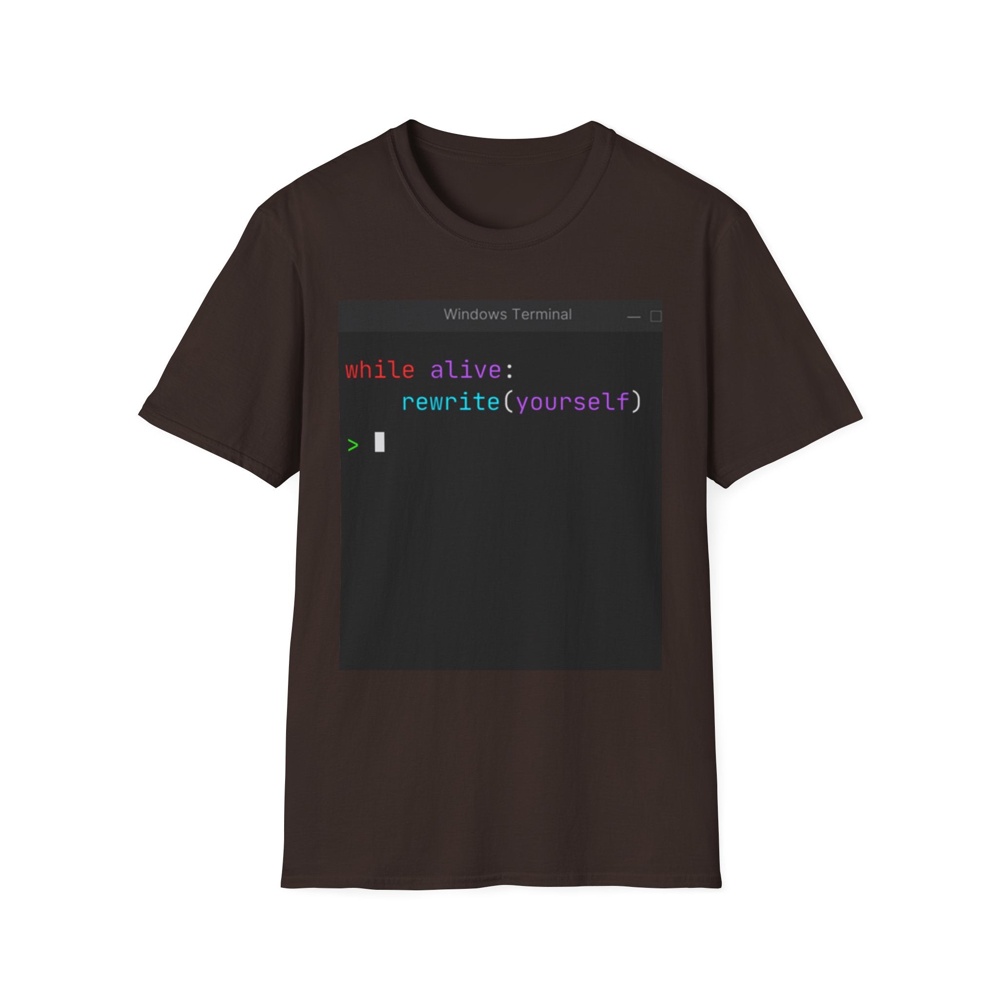 “while alive: rewrite(yourself)” Coding Terminal Motivational Graphic T-Shirt