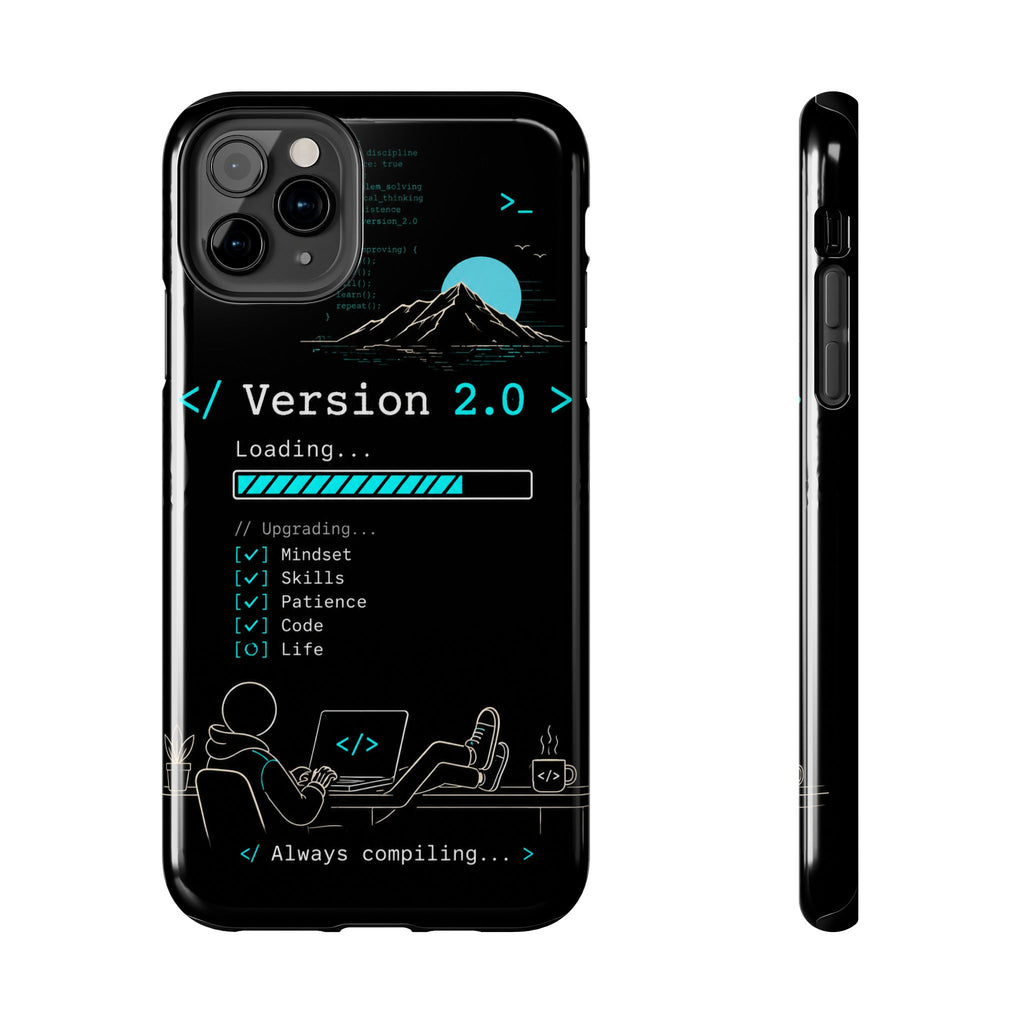 "< Version 2.0 >" Motivational Programmer Coding Graphic Design Tough Phone Case