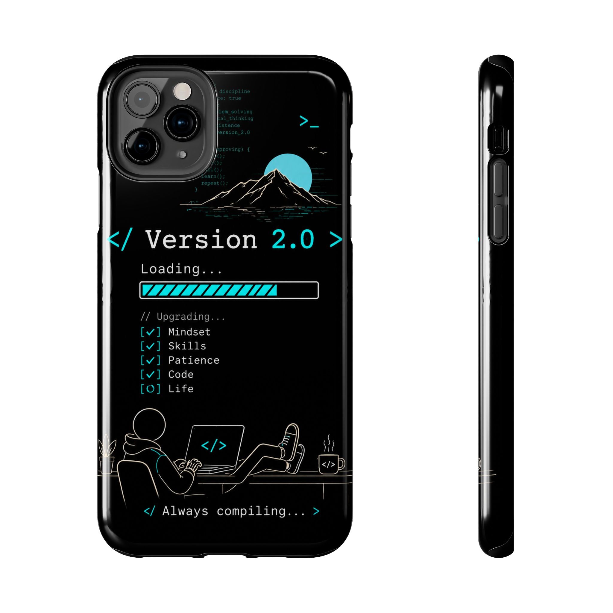 "< Version 2.0 >" Motivational Programmer Coding Graphic Design Tough Phone Case