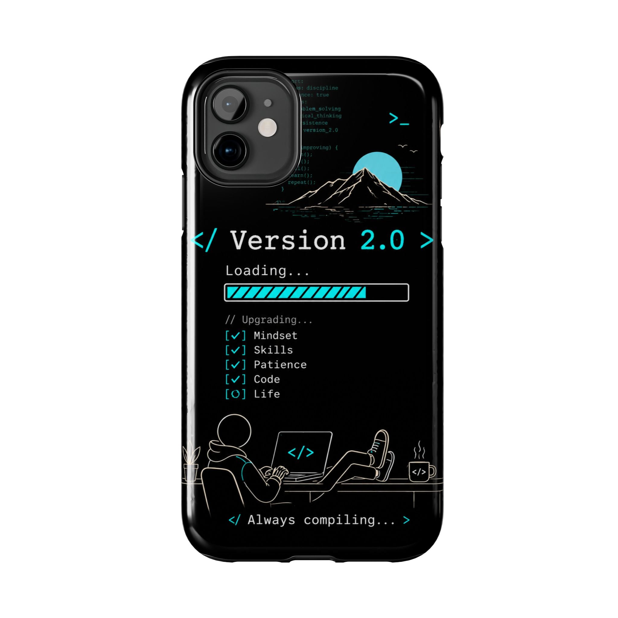 "< Version 2.0 >" Motivational Programmer Coding Graphic Design Tough Phone Case
