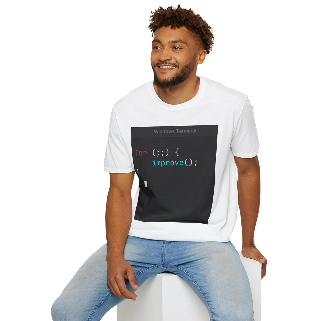 “for (;;){ improve(); }” Coding Terminal Motivational Graphic T-Shirt