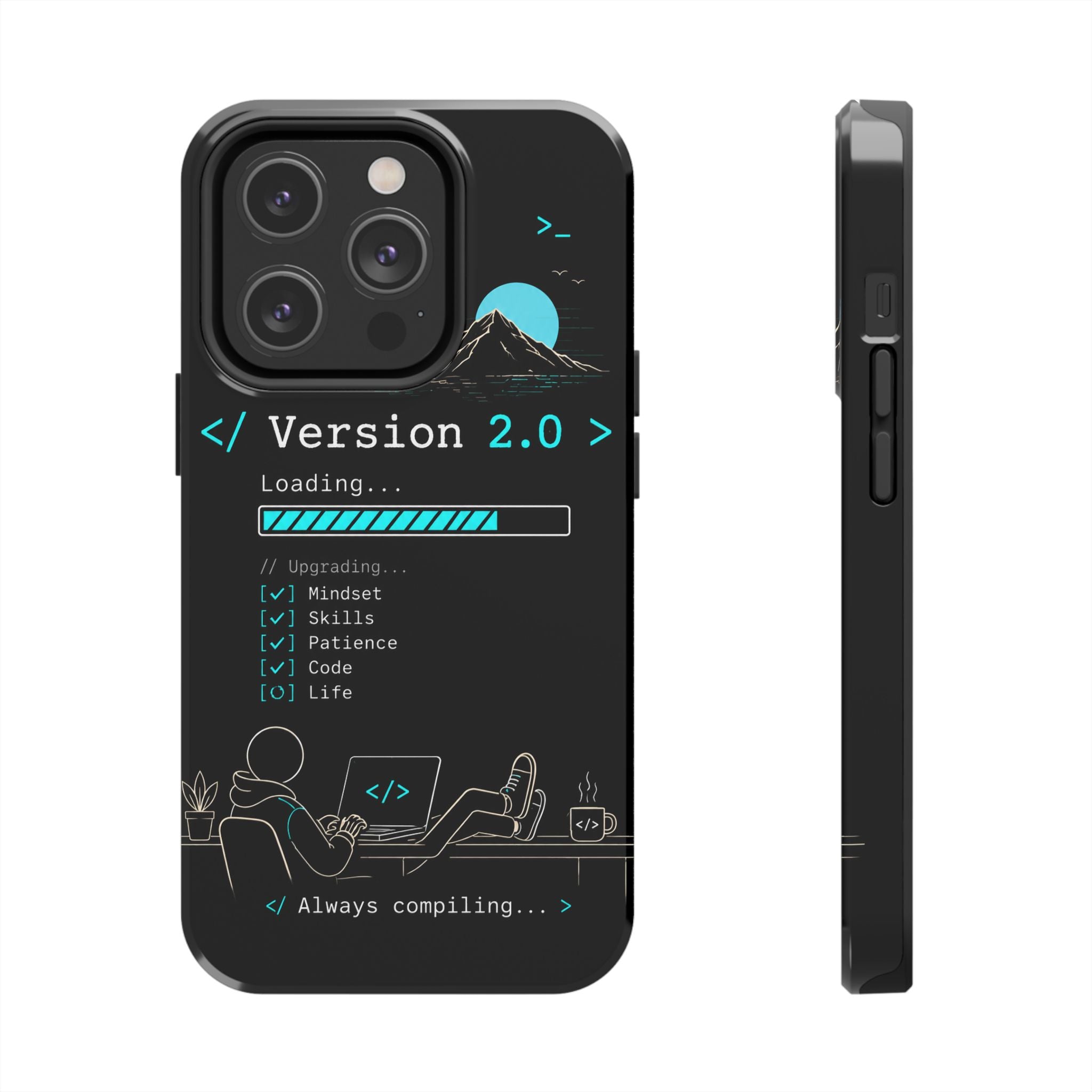 "< Version 2.0 >" Motivational Programmer Coding Graphic Design Tough Phone Case