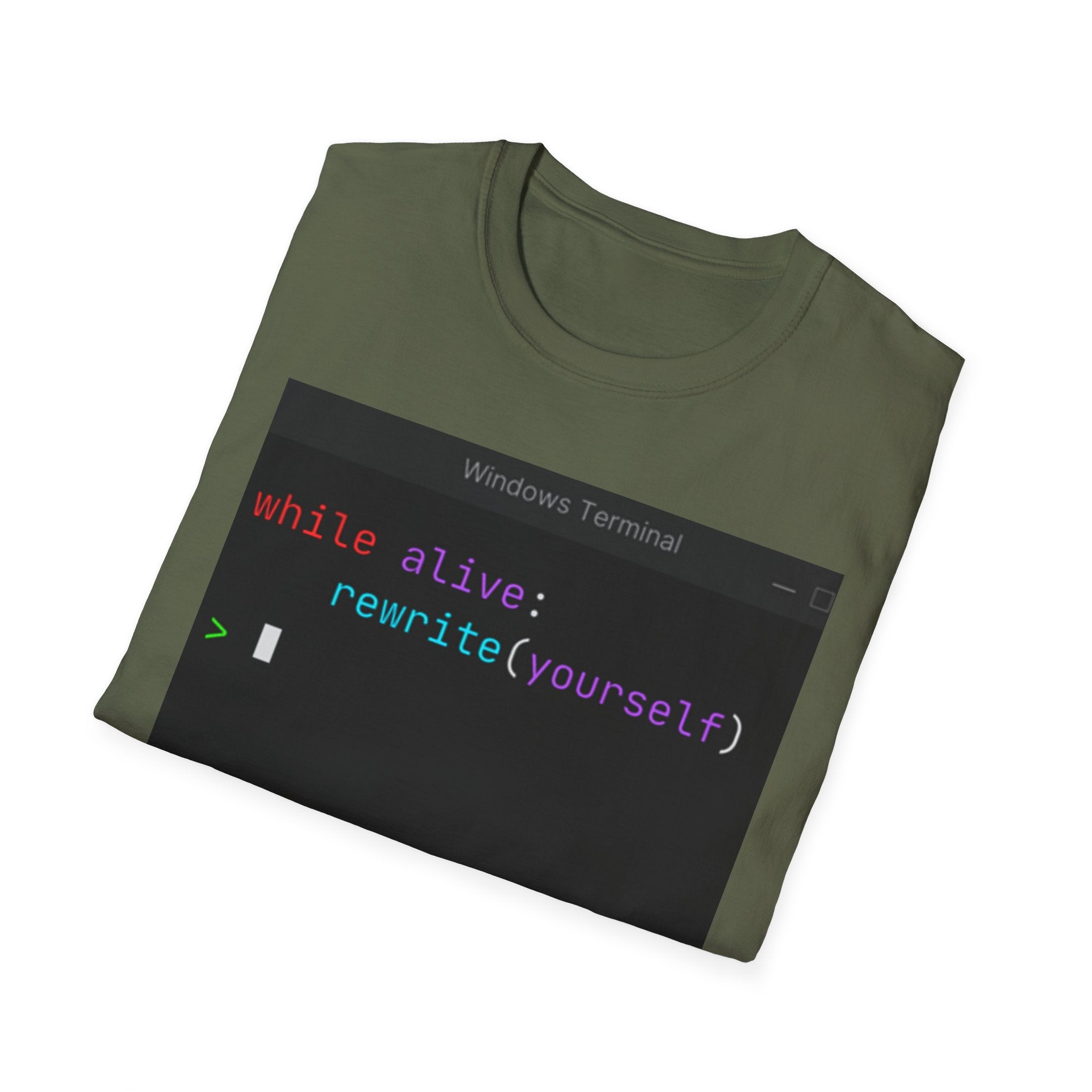 “while alive: rewrite(yourself)” Coding Terminal Motivational Graphic T-Shirt