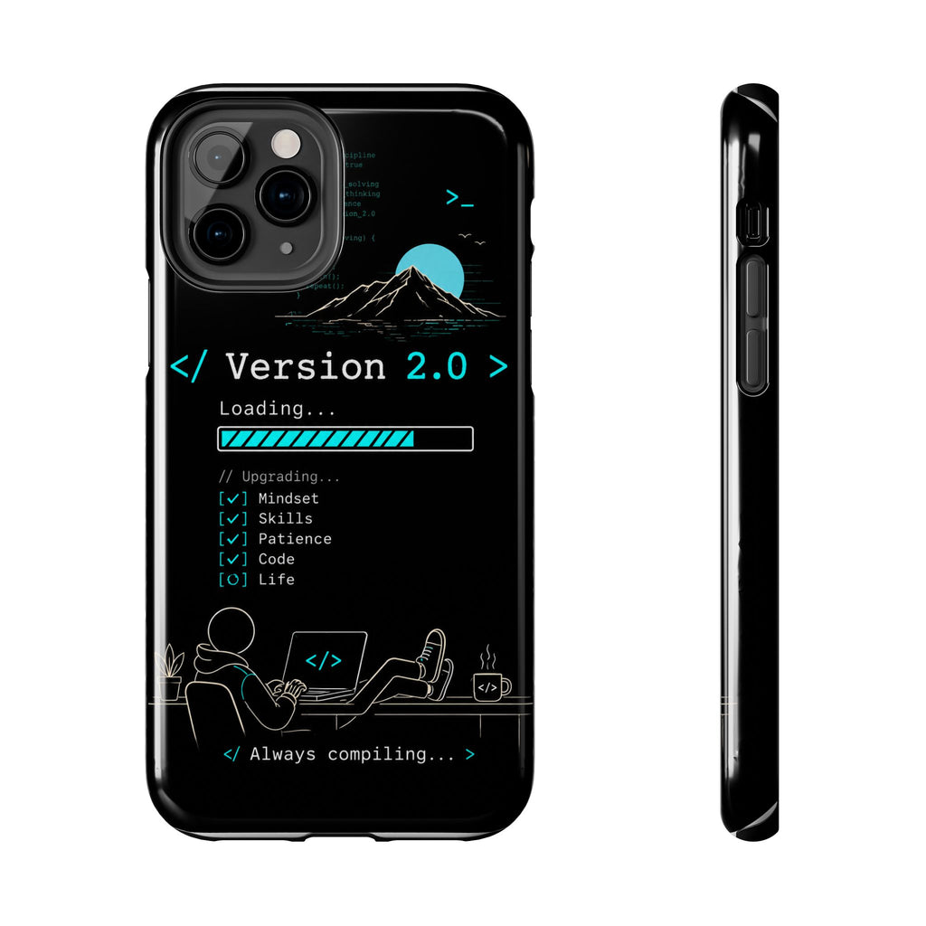 "< Version 2.0 >" Motivational Programmer Coding Graphic Design Tough Phone Case