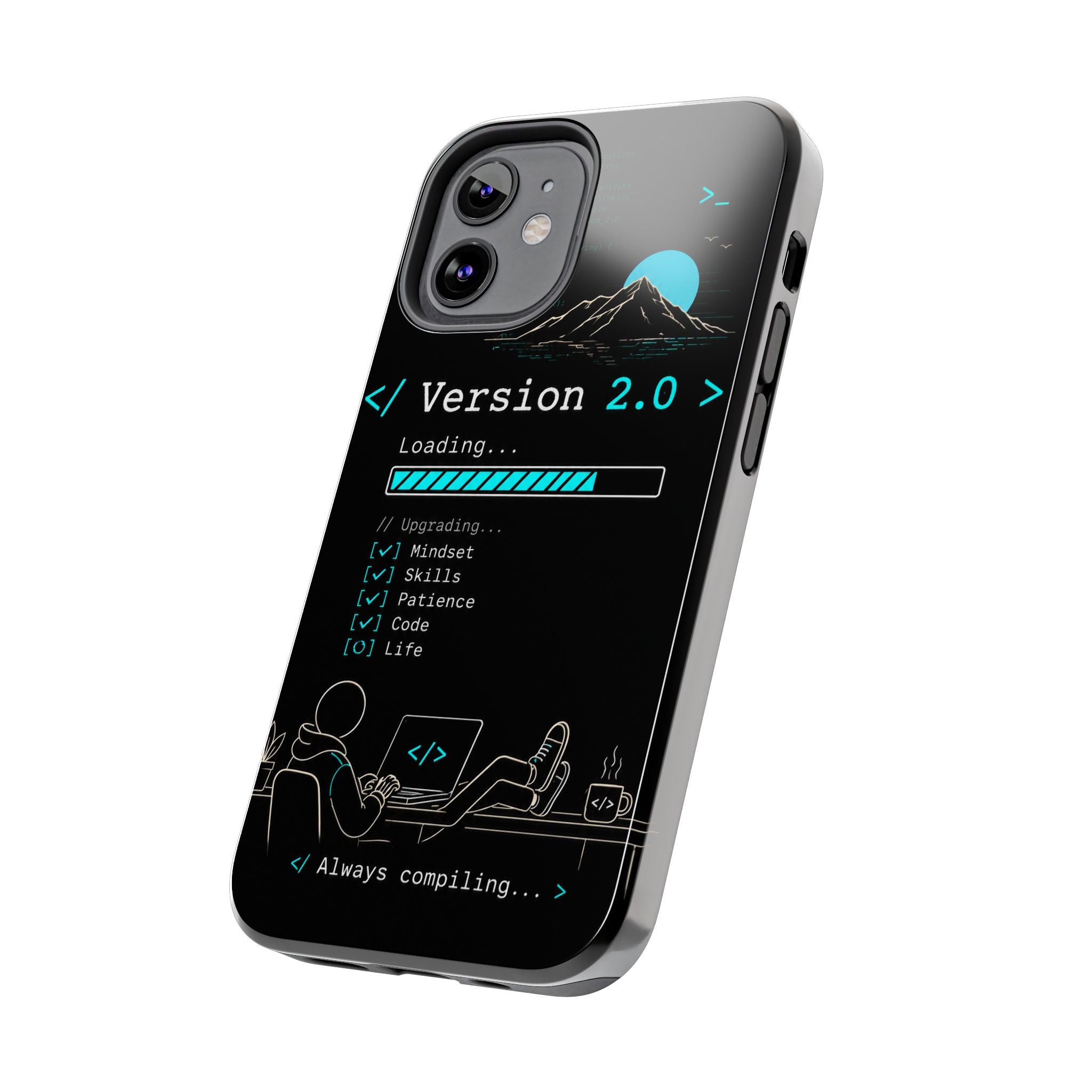 "< Version 2.0 >" Motivational Programmer Coding Graphic Design Tough Phone Case