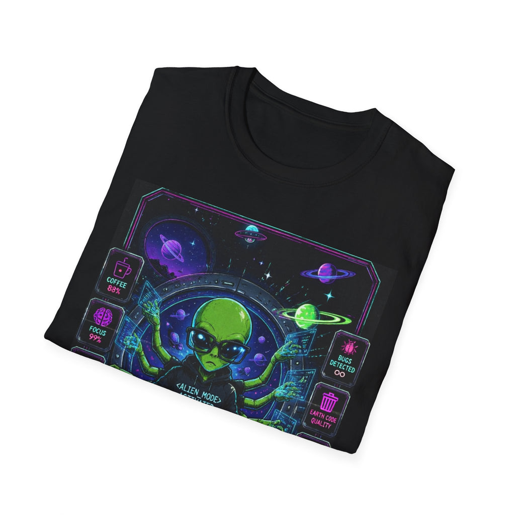 "Alien Code Is BIS" Neon Alien Programmer/Gamer Graphic Design T-Shirt