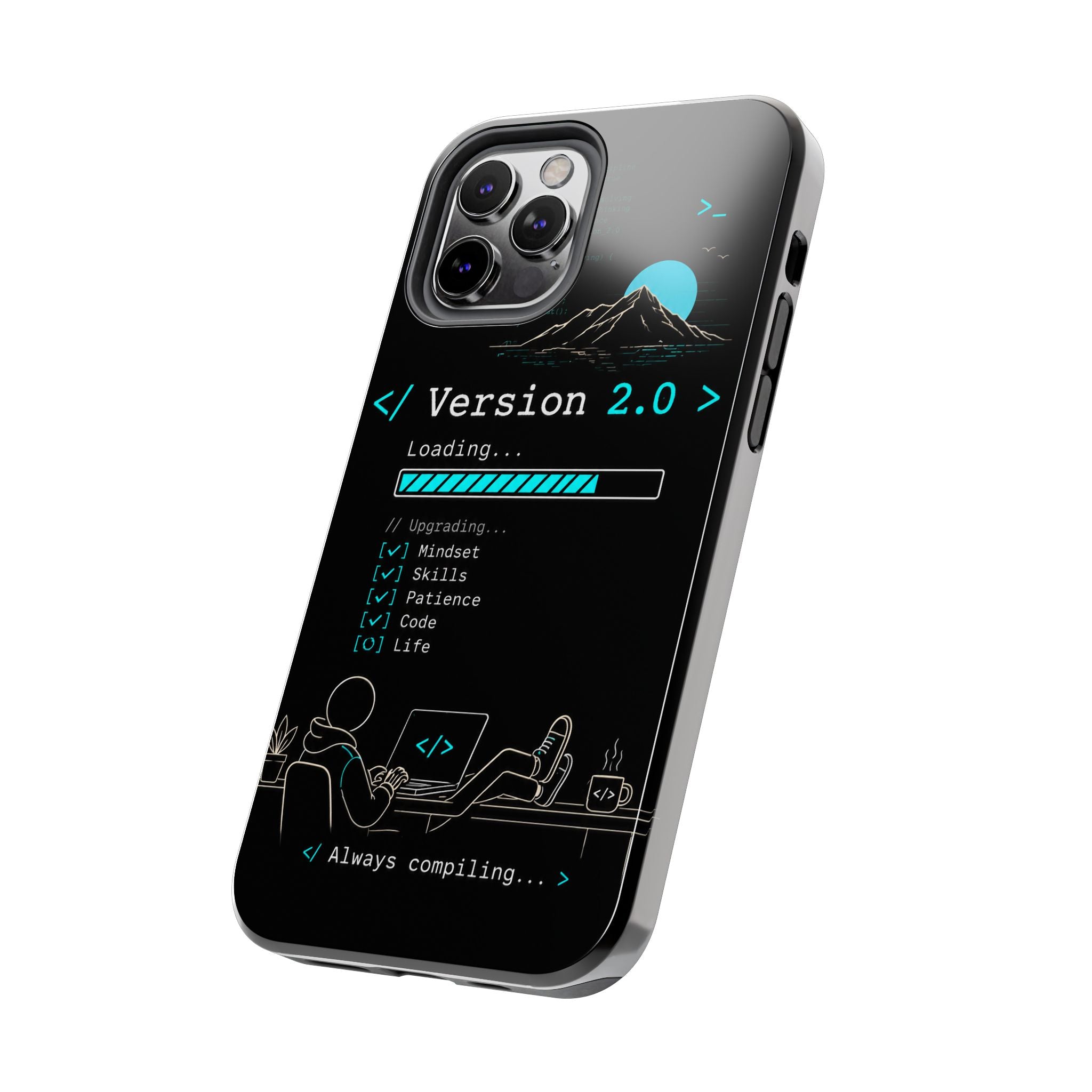 "< Version 2.0 >" Motivational Programmer Coding Graphic Design Tough Phone Case