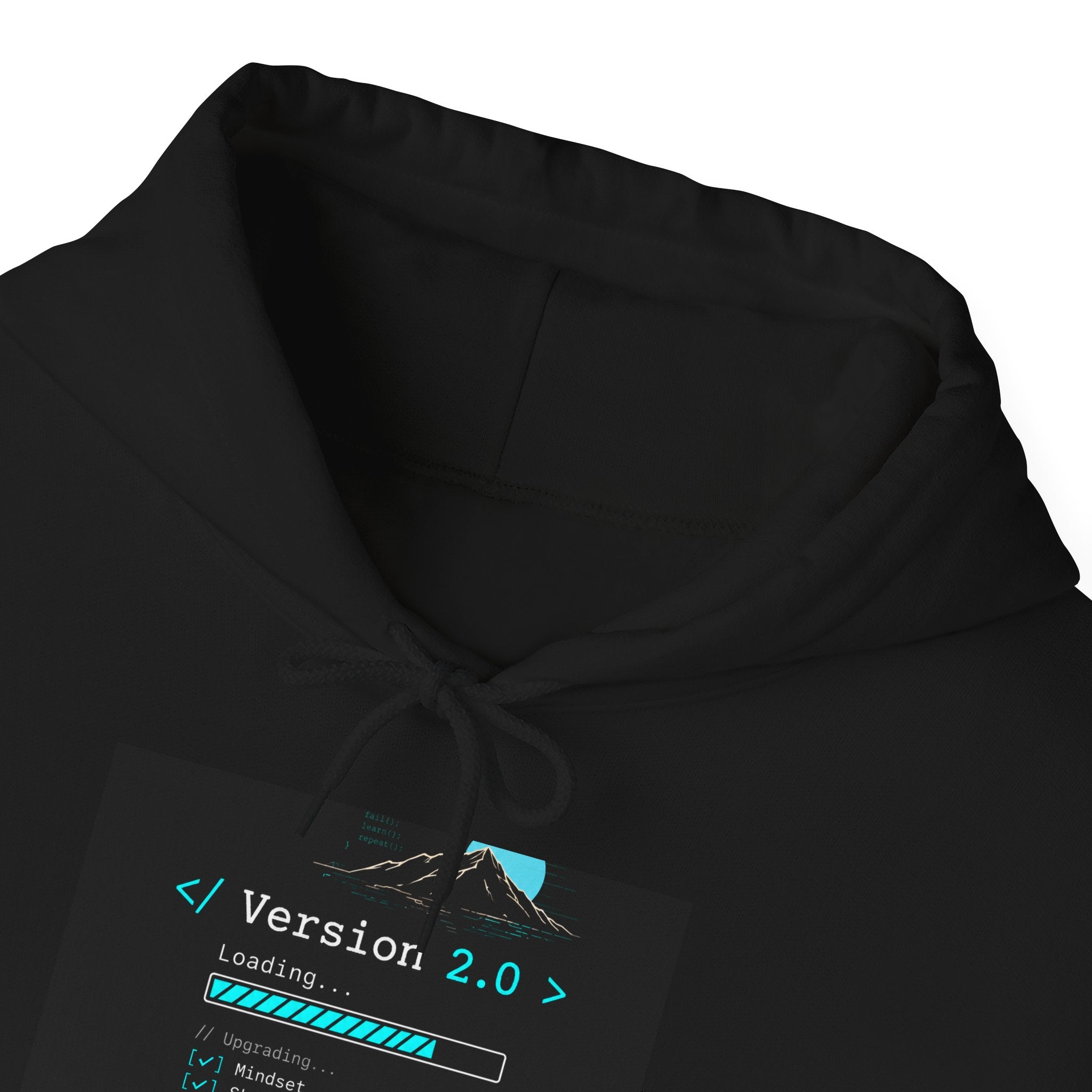 "Version 2.0" Motivational Programmer Coding Neon Black & Blue Hoodie