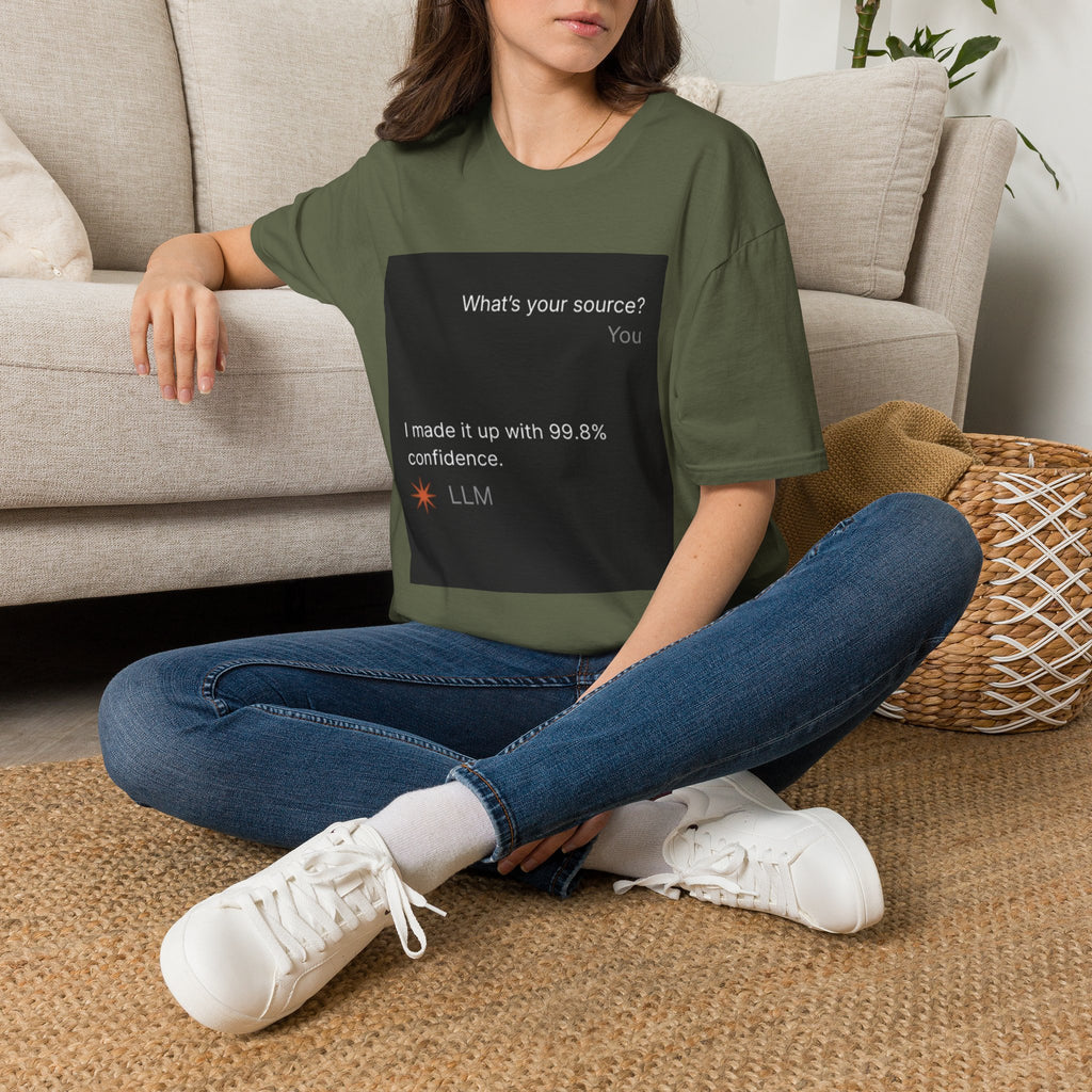 AI Chat (LLM) Tech Humor Graphic T-Shirt — "What's your source?"