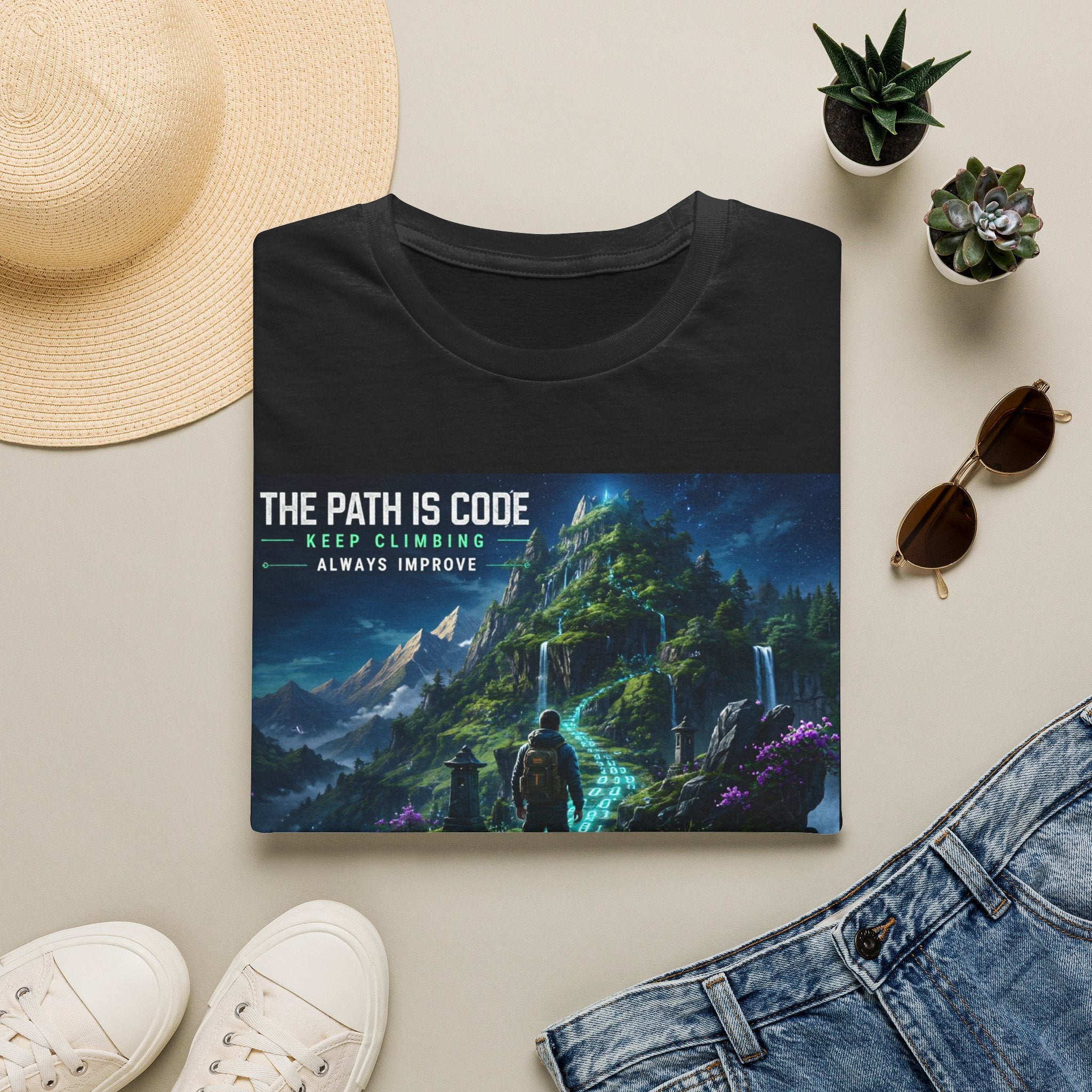 "The Path Is Code" Motivational Programming Mountaintop Pathway Graphic Design T-Shirt