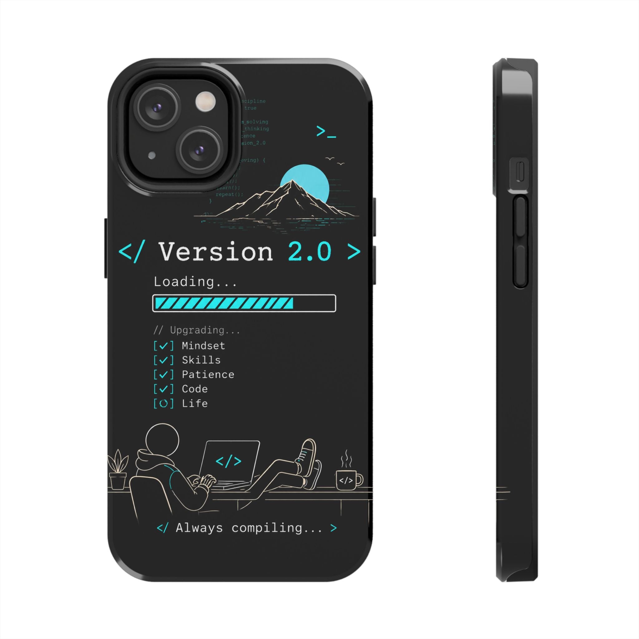 "< Version 2.0 >" Motivational Programmer Coding Graphic Design Tough Phone Case