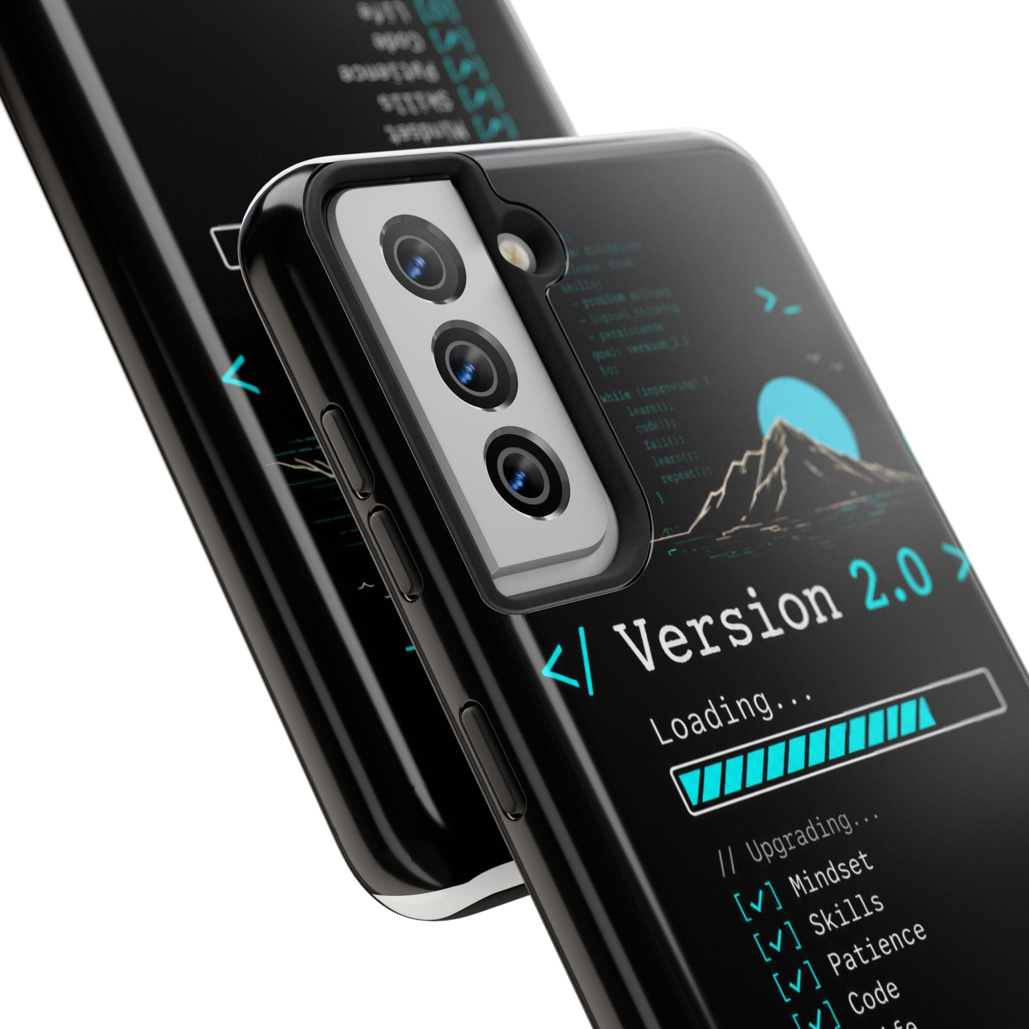 "< Version 2.0 >" Motivational Programmer Coding Graphic Design Tough Phone Case