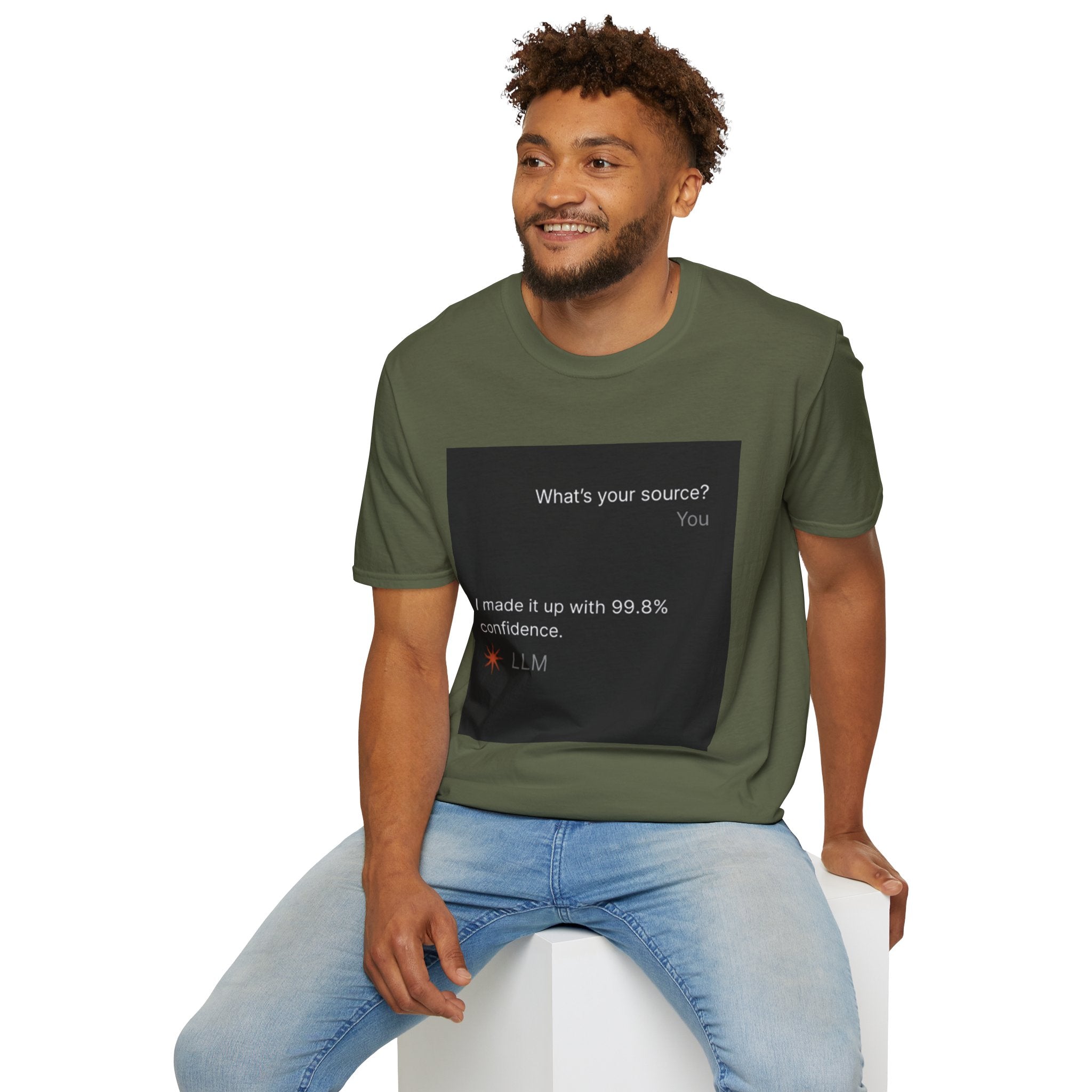 AI Chat (LLM) Tech Humor Graphic T-Shirt — "What's your source?"