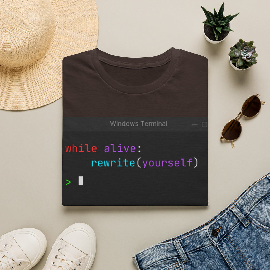 “while alive: rewrite(yourself)” Coding Terminal Motivational Graphic T-Shirt