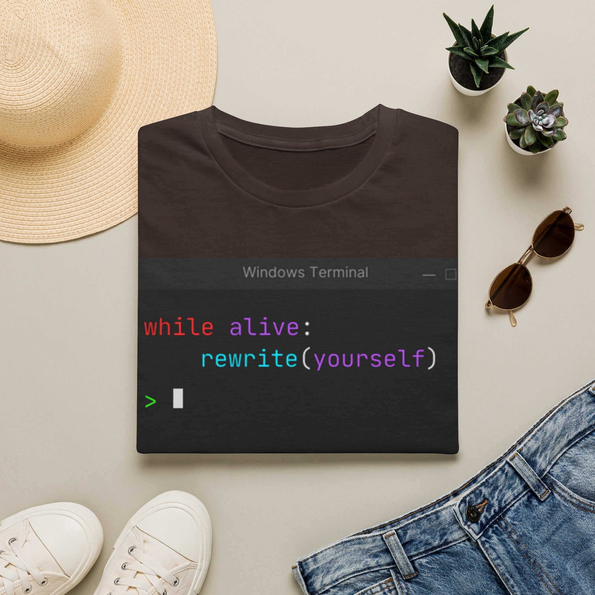 “while alive: rewrite(yourself)” Coding Terminal Motivational Graphic T-Shirt
