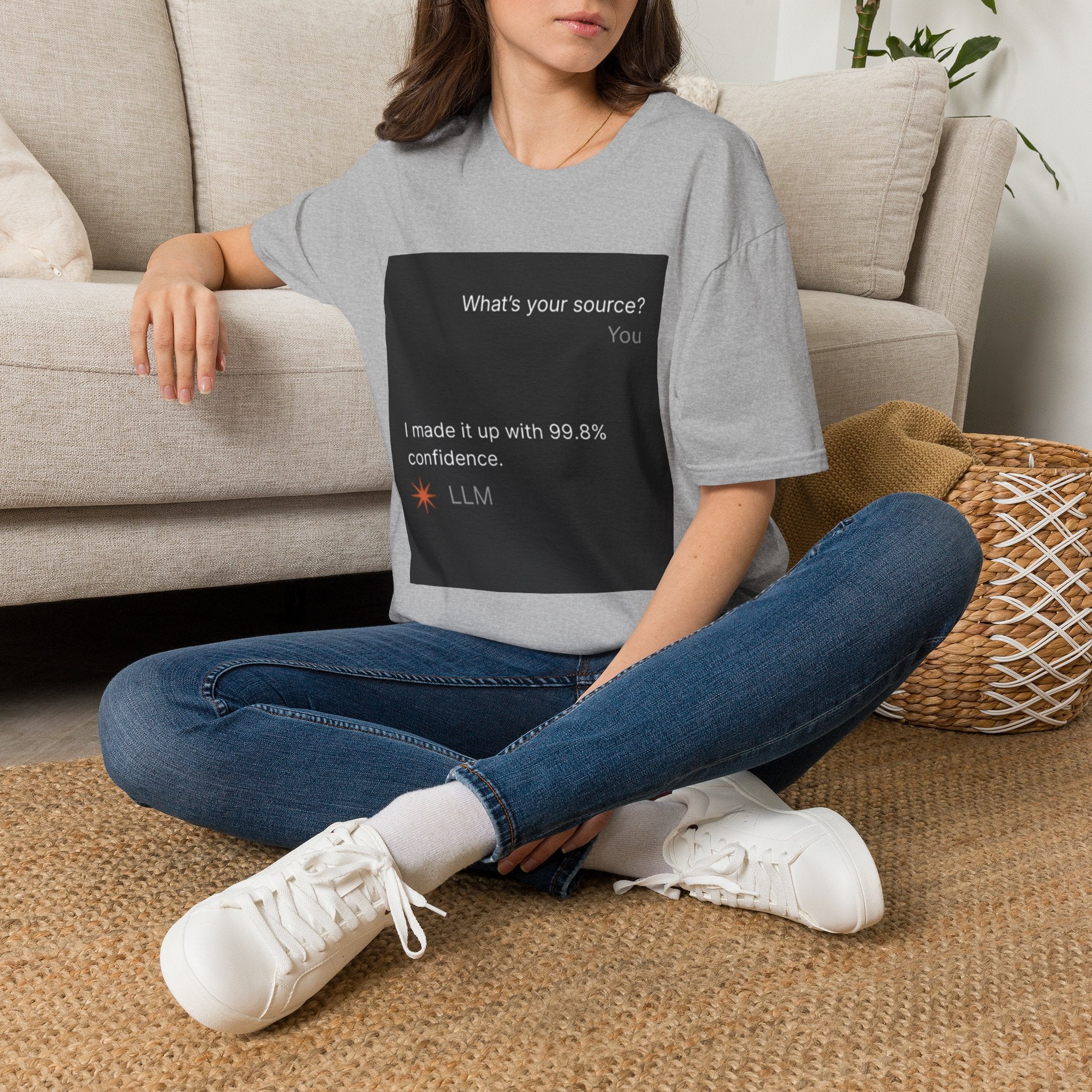 AI Chat (LLM) Tech Humor Graphic T-Shirt — "What's your source?"
