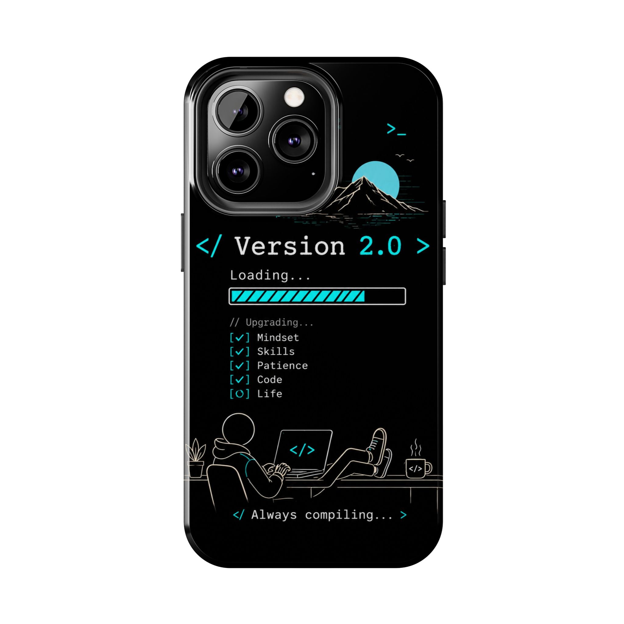 "< Version 2.0 >" Motivational Programmer Coding Graphic Design Tough Phone Case